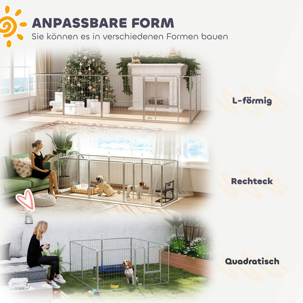 Thumbnail - PawHut Welpenauslauf silber Stahl B/H/L: ca. 80x80x240 cm