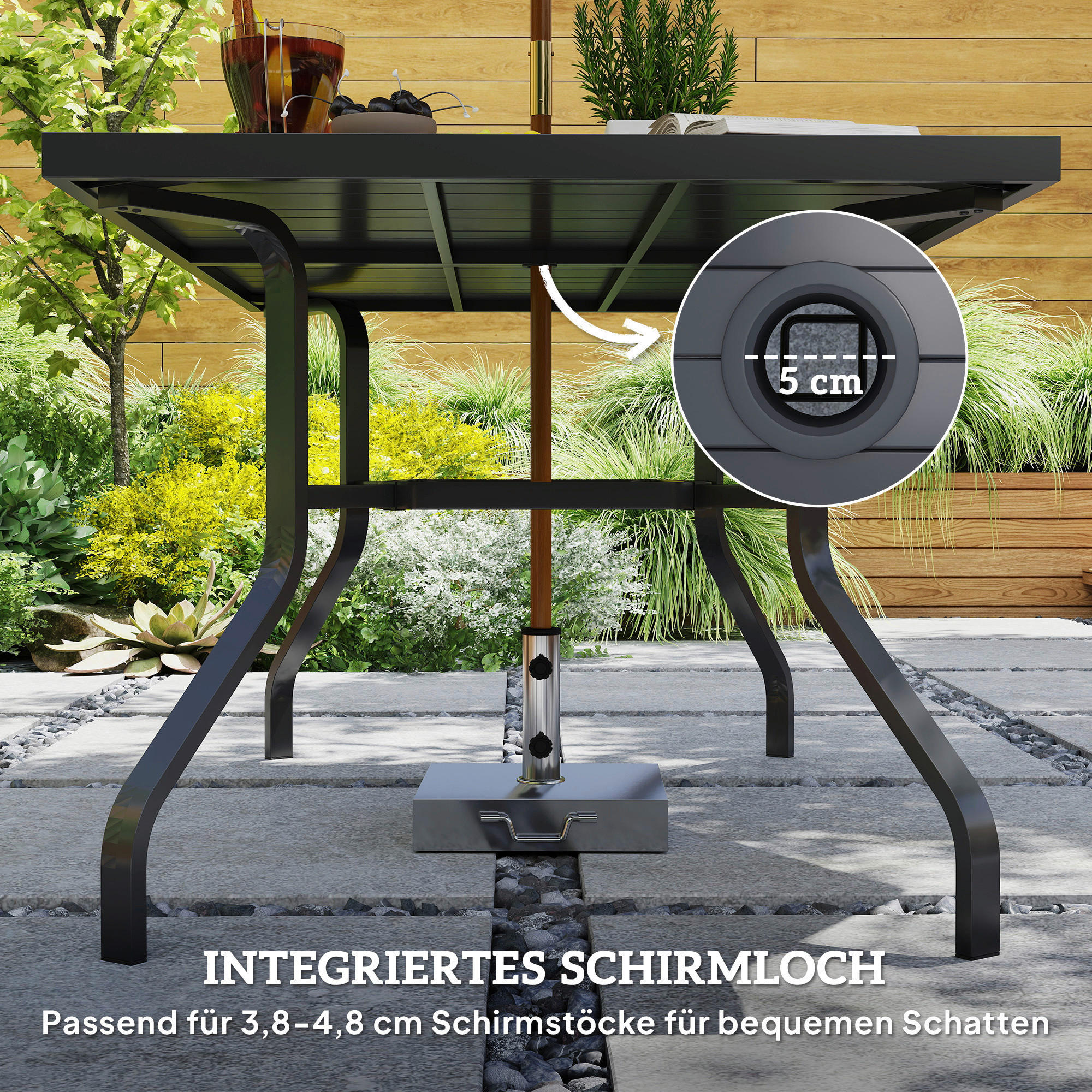 Thumbnail - Outsunny Gartentisch schwarz Stahl B/H/L: ca. 90x74x152 cm
