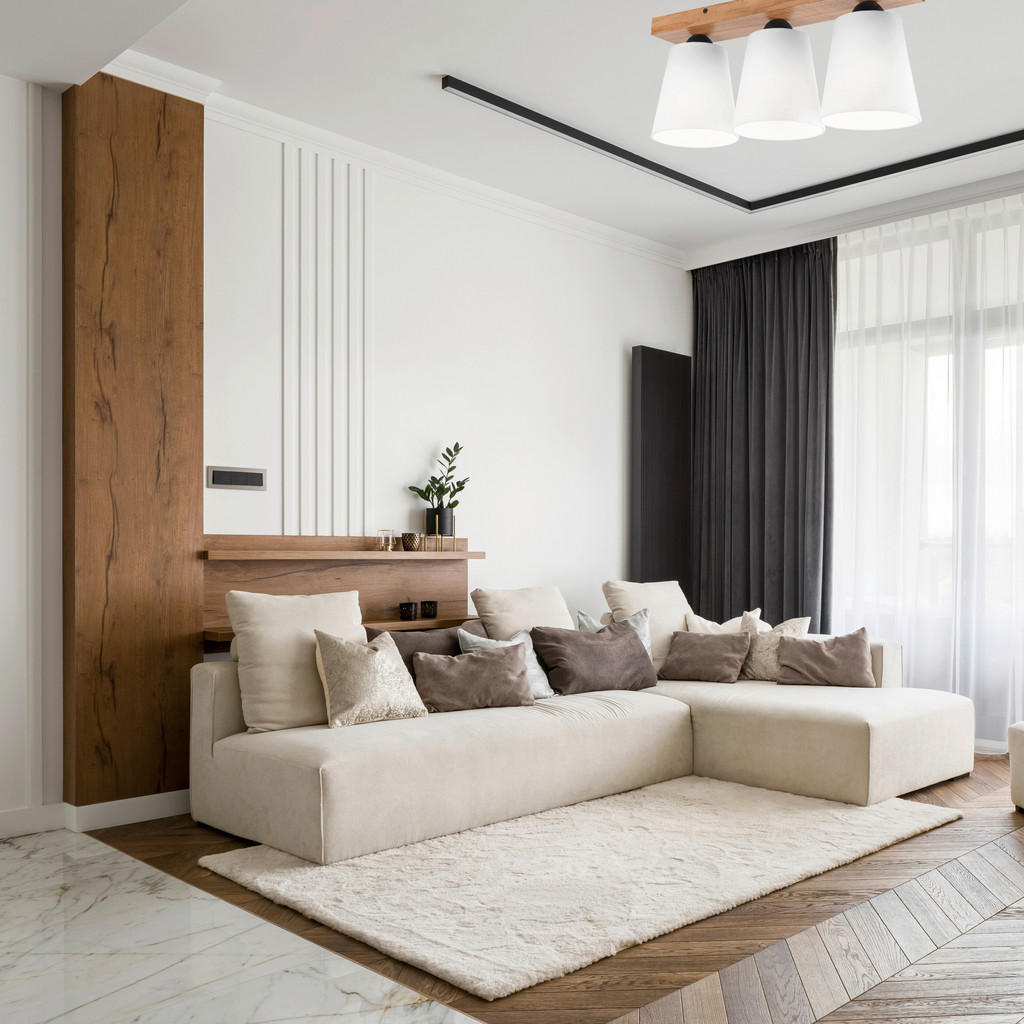 Thumbnail - Lamkur Deckenleuchte LULA 47591 Eiche weiß Holz Textil H/L: ca. 21x50 cm E27 3 Brennstellen