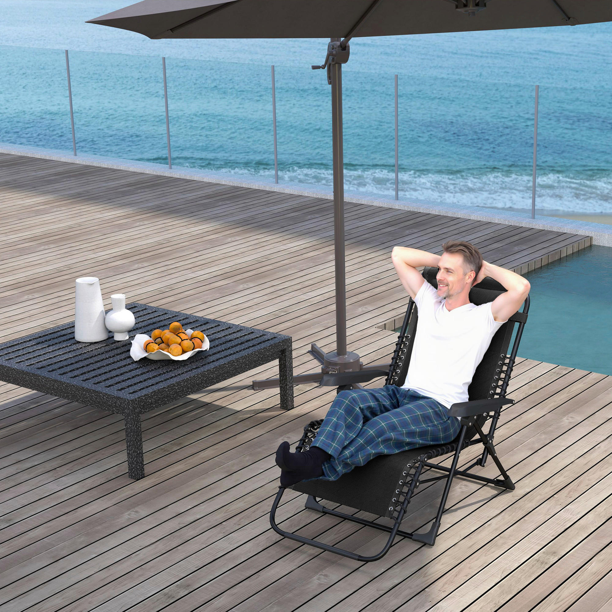 Thumbnail - Outsunny Sonnenliege schwarz Metall B/H/L: ca. 65x112x90 cm