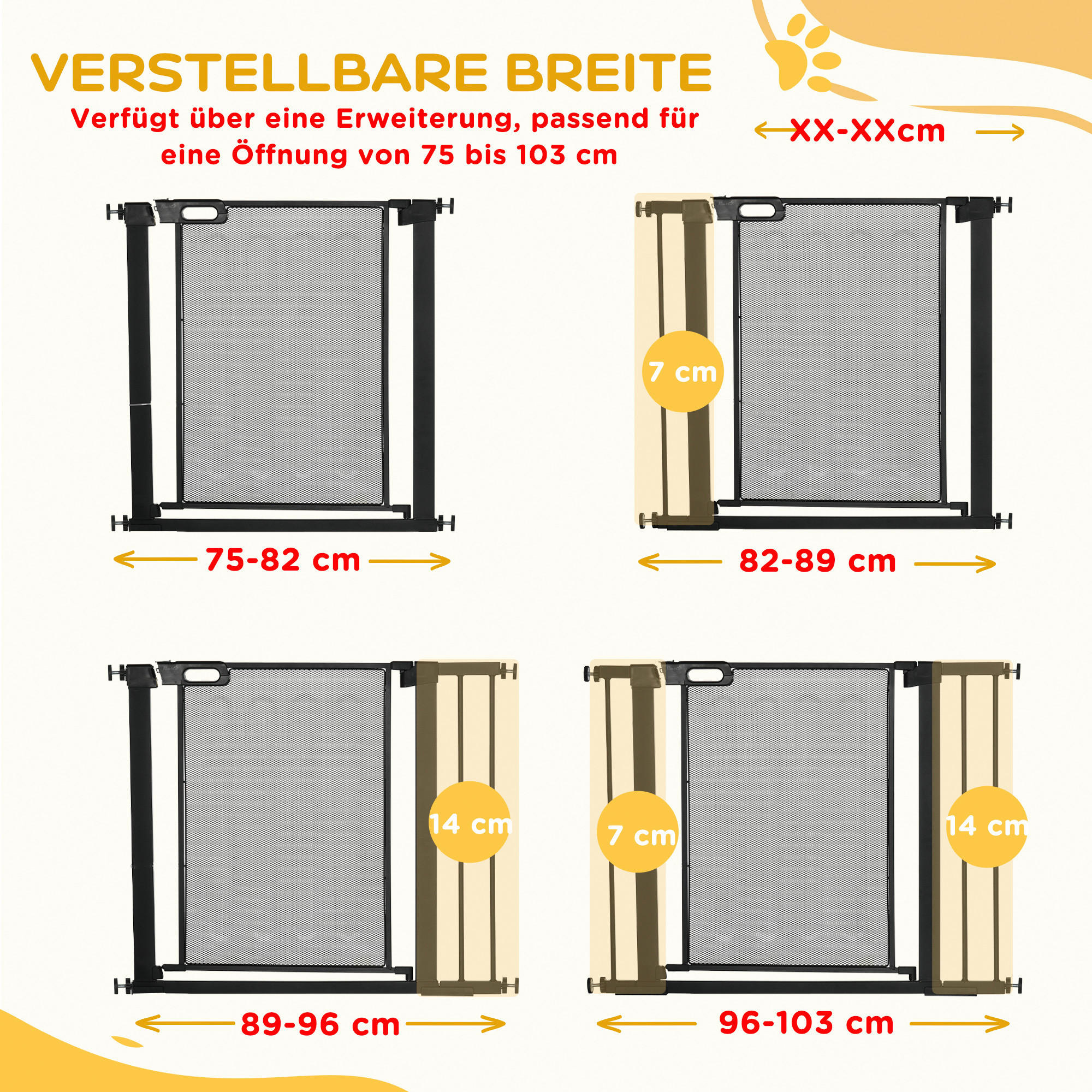 Thumbnail - PawHut Türschutzgitter schwarz Stahl B/H/L: ca. 2x76x103 cm
