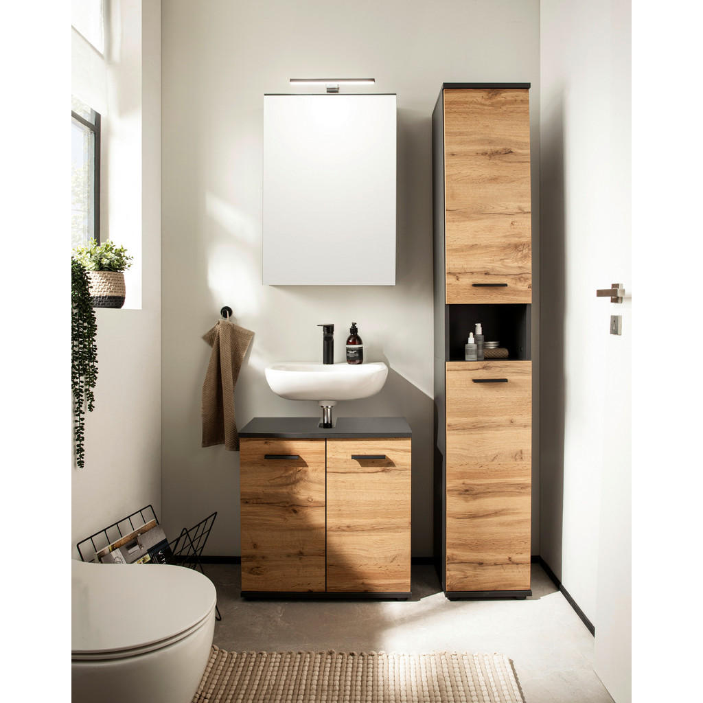 Thumbnail - Waschbeckenunterschrank Lanos Eiche Nachbildung anthrazit B/H/T: ca. 60x60x33 cm