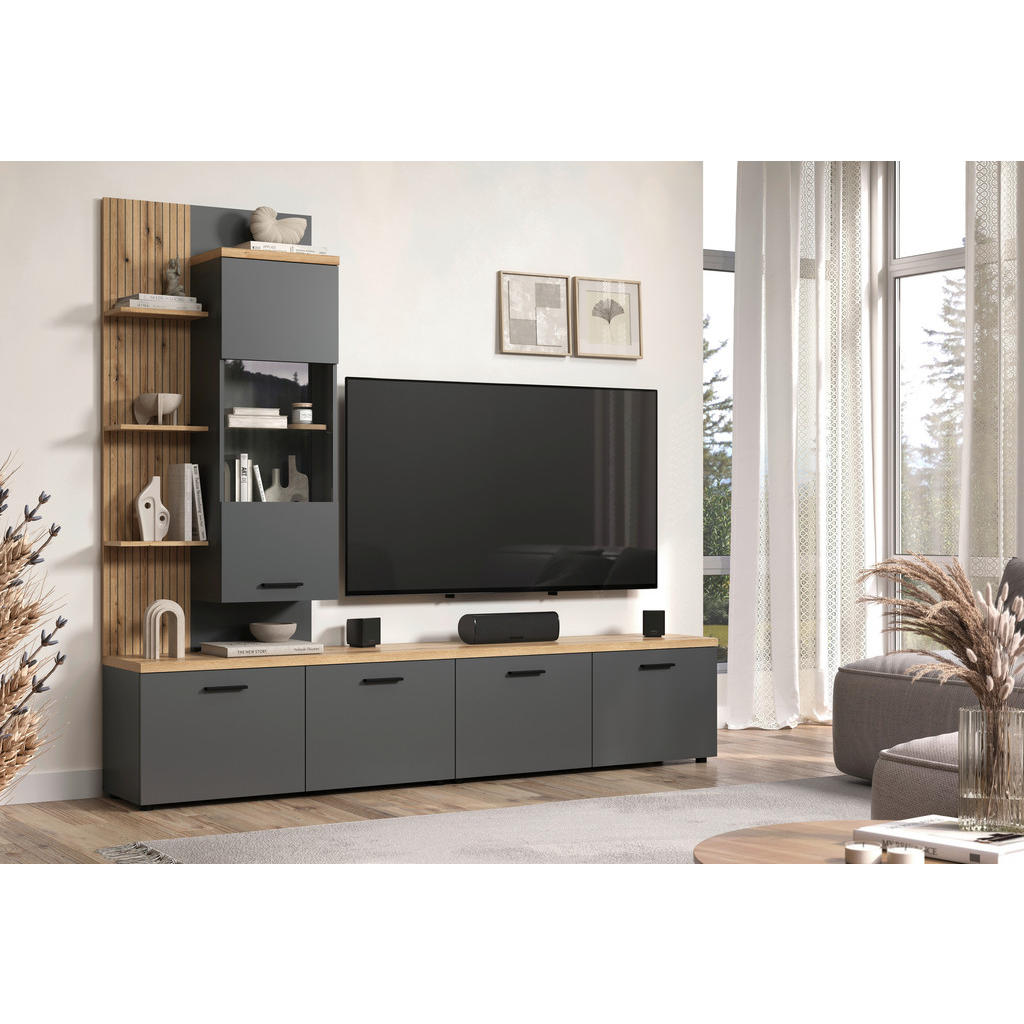 Thumbnail - Wohnwand Baggio Eiche Evoke Coast Nachbildung anthrazit B/H/T: ca. 240x211x40 cm