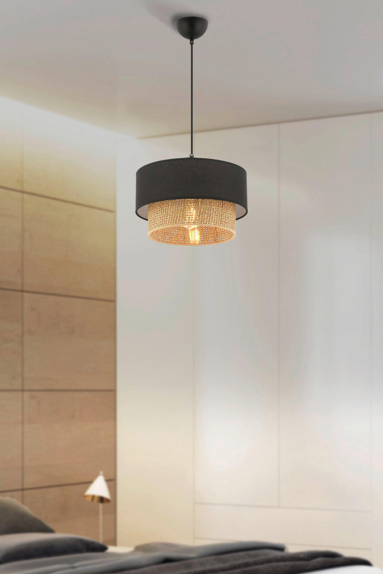 Thumbnail - Opviq Pendelleuchte Echo beige schwarz Baumwolle B/H/T/L/D: ca. 30x65x30x30x30 cm E27 1 Brennstellen