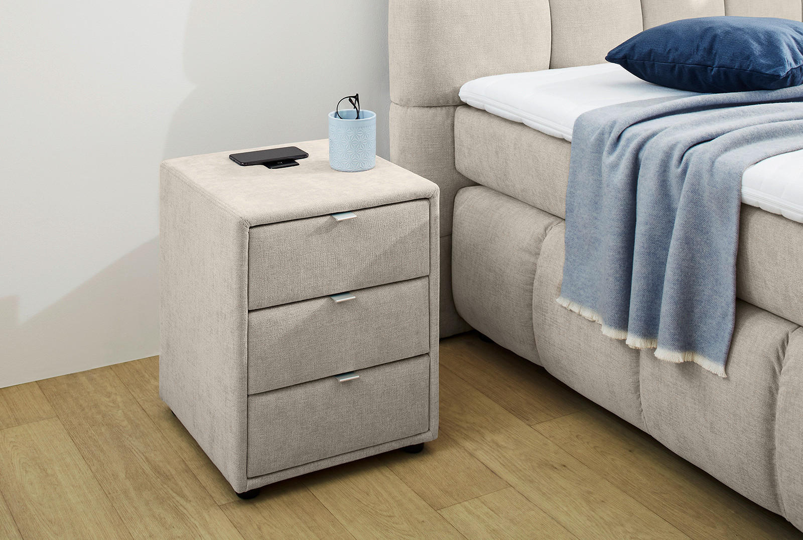 Nachtkonsole  beige-grau Flachgewebe