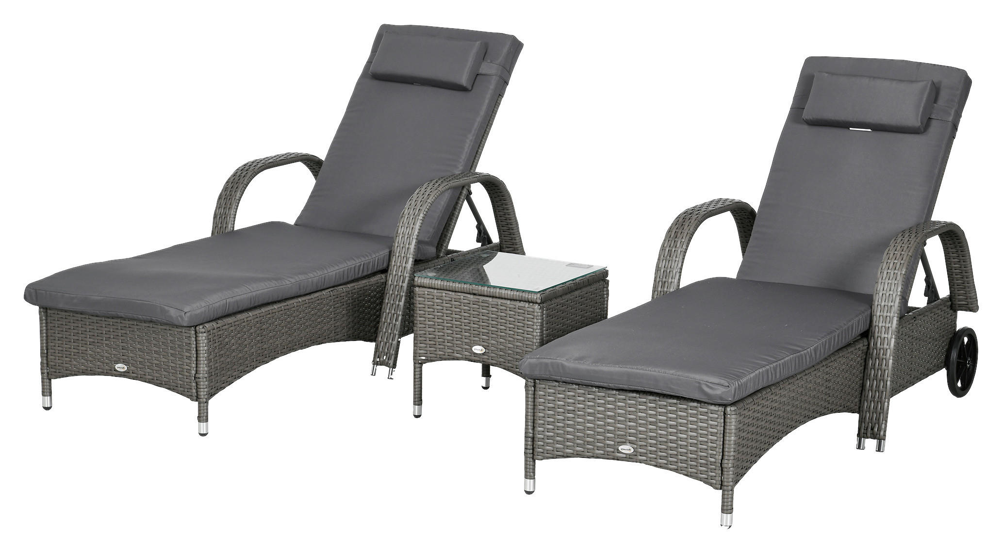 Outsunny Gartenliege 2er Set dunkelgrau Glas B/H/L: ca. 73x103x200 cm