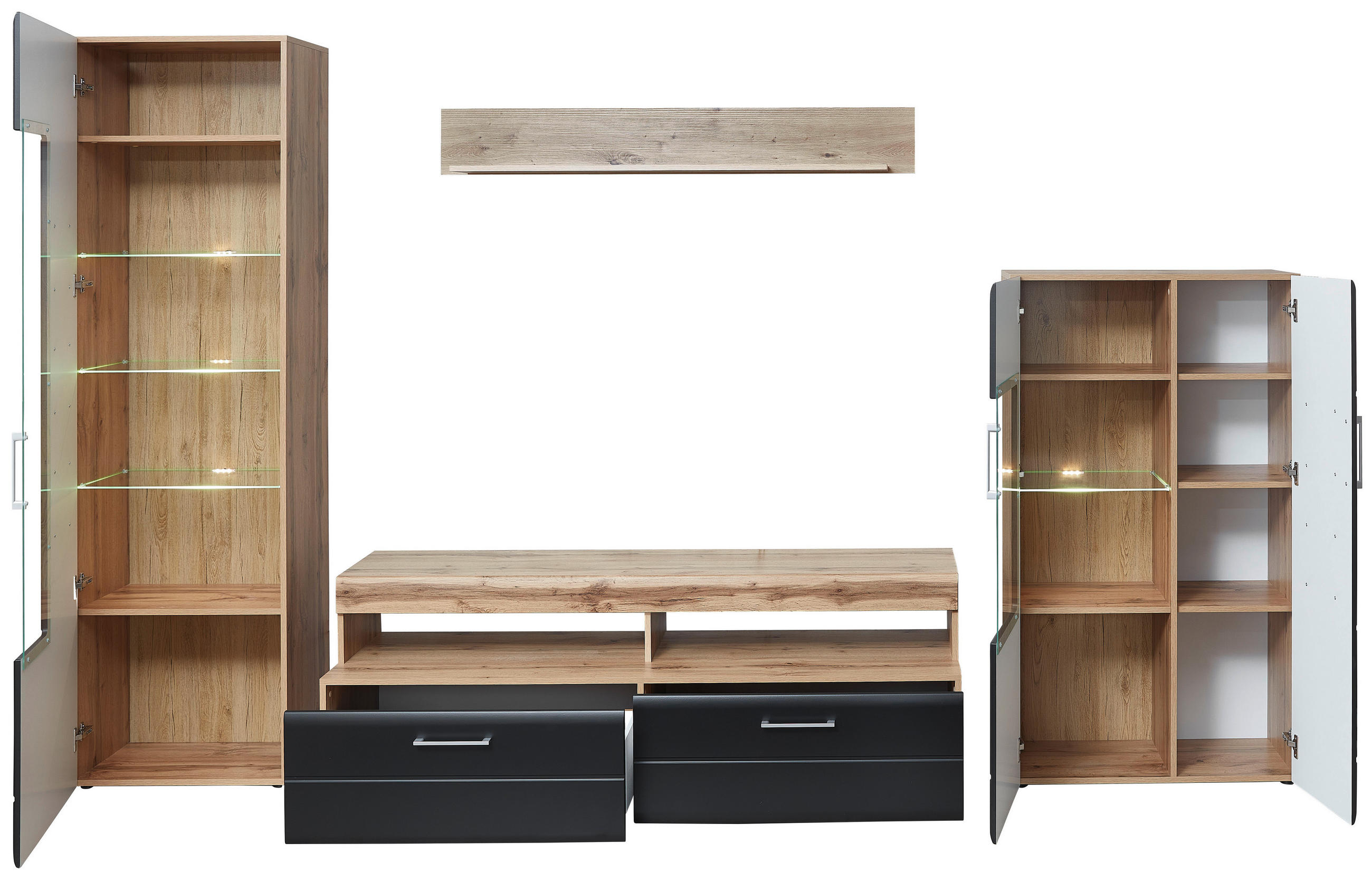 Thumbnail - Wohnwand Sonate Eiche Nachbildung schwarz matt B/H/T: ca. 340x208x52 cm