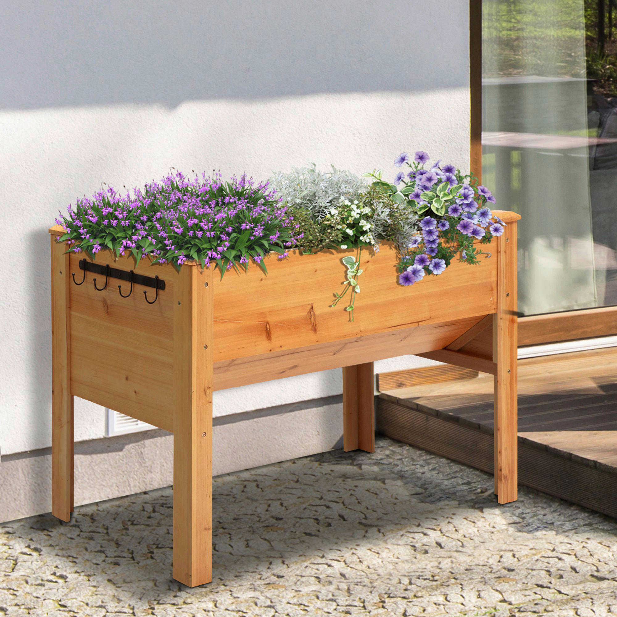 Outsunny Hochbeet mit 4 Hake natur Metall B/H/L: ca. 60x81x120 cm