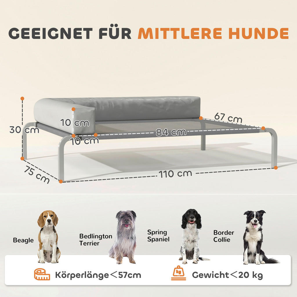 Thumbnail - PawHut Hundebett hellgrau Netzstoff B/H/L: ca. 75x30x110 cm