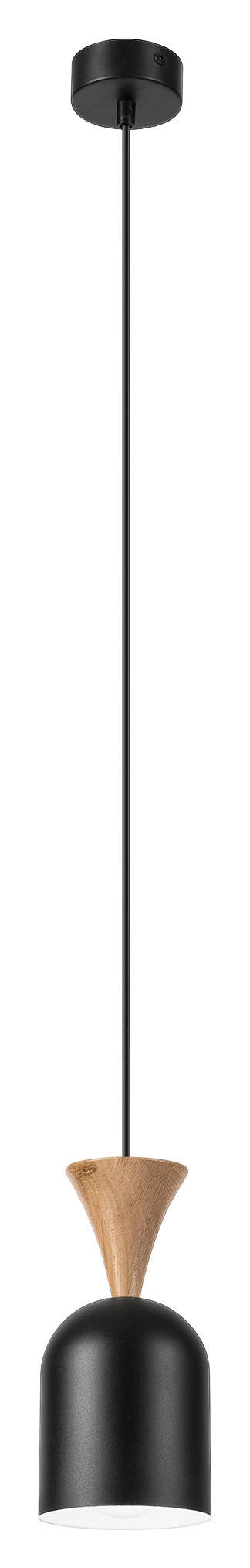 Lamkur Hängeleuchte schwarz Eiche Stahl Holz B/H/L: ca. 11x102x11 cm E27 1 Brennstellen