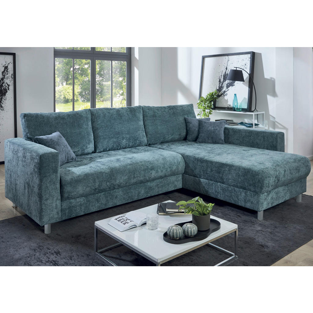 Thumbnail - Ecksofa mit Bettfunktion und Bettkasten dunkelblau Microfaser B/H/T: ca. 252x89x195 cm
