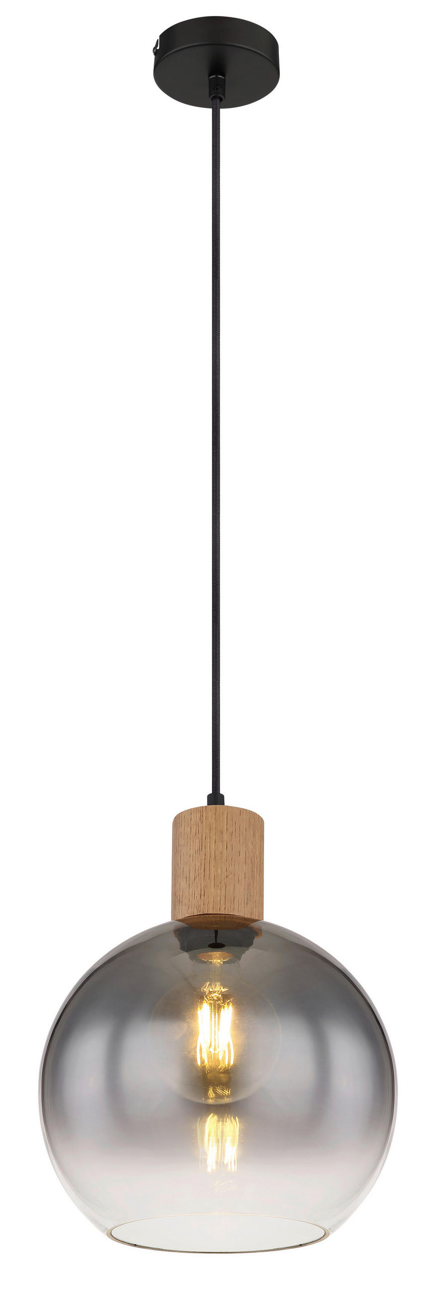 GLOBO Pendelleuchte Rauch schwarz Glas Metall H/D: ca. 120x25 cm E27 1 Brennstellen