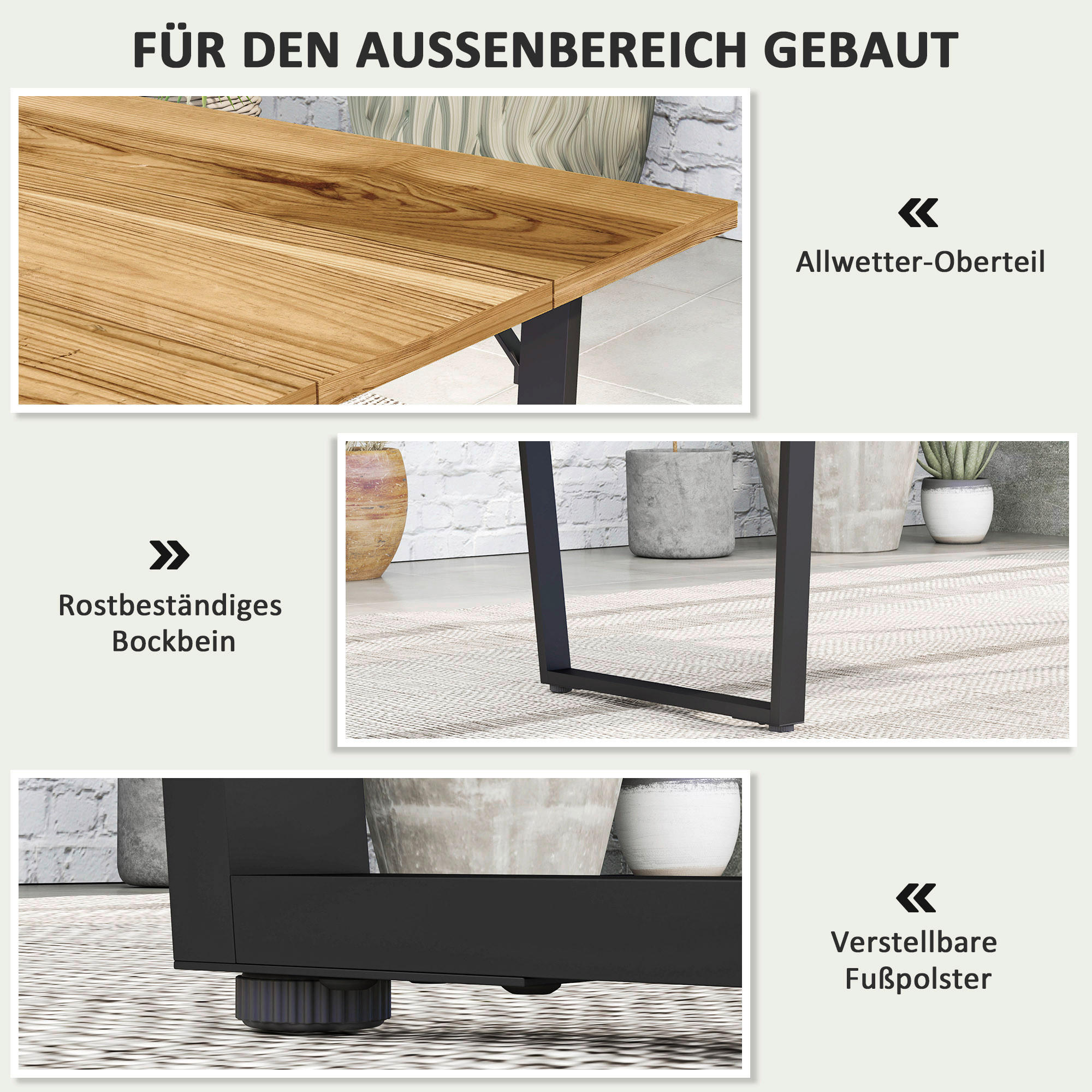 Thumbnail - Outsunny Gartentisch braun Holz B/H/L: ca. 80x75x175 cm