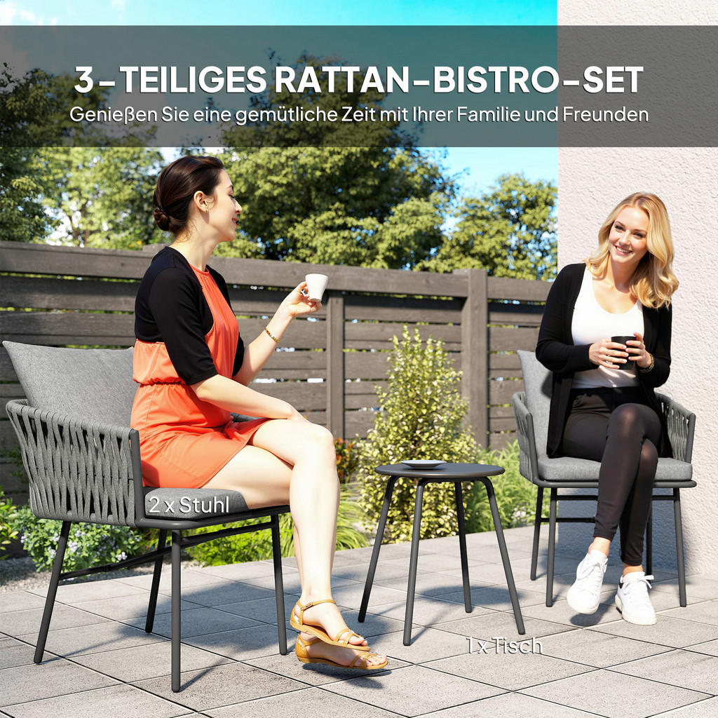 Thumbnail - Outsunny Rattan Bistroset grau Polyethylen B/H/L: ca. 58x69x63 cm