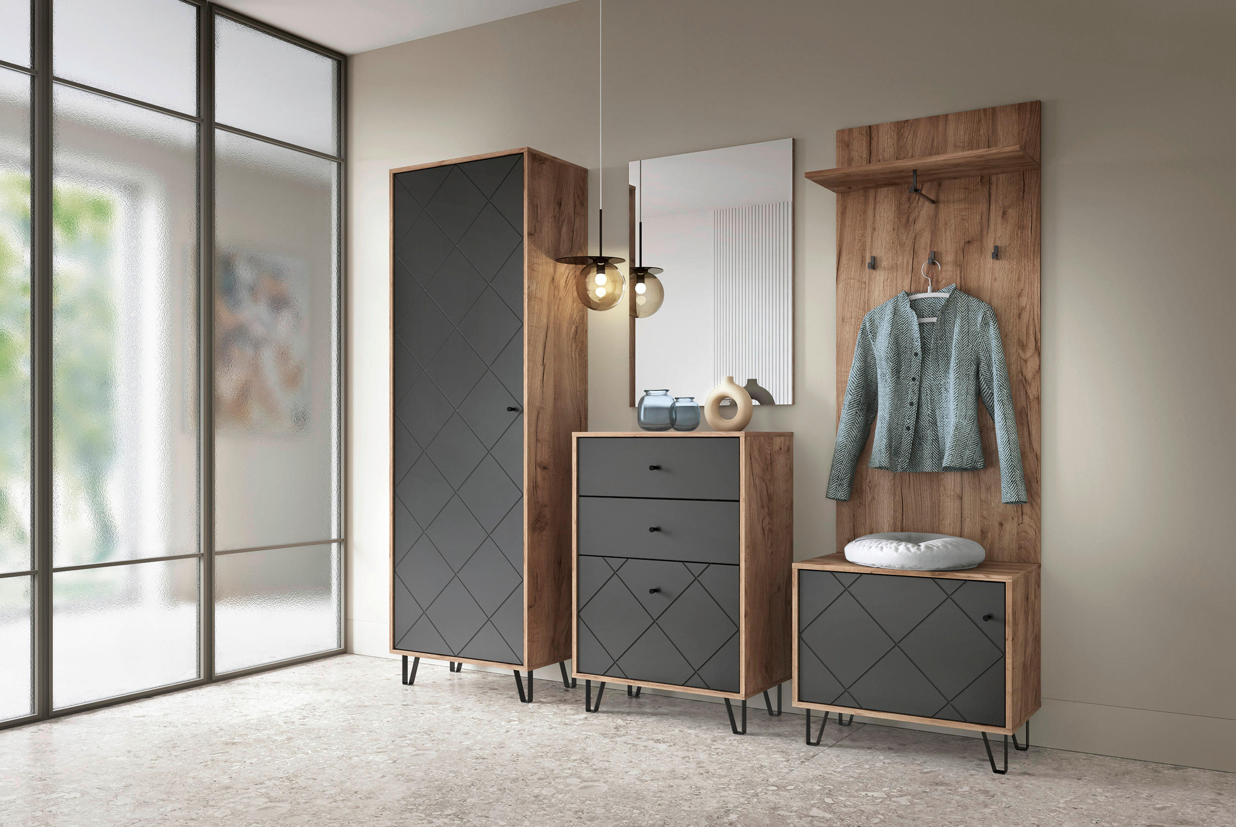 Thumbnail - Kommode BILBAO Eiche Tabak Nachbildung anthrazit B/H/T: ca. 63,4x95,5x40 cm