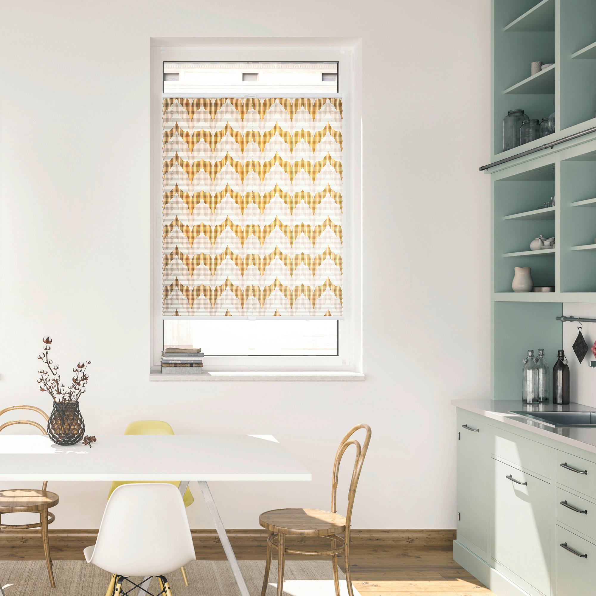 LICHTBLICK Spannplissee Boho Zig Zag gelb B/L: ca. 80x130 cm