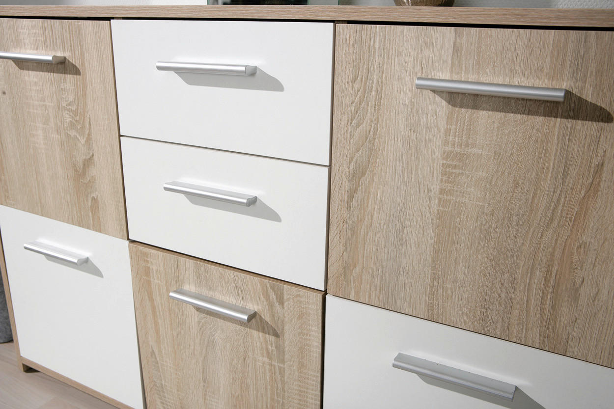 Thumbnail - Kommode Elvezia Eiche Sonoma Nachbildung weiß B/H/T: ca. 115x77x30 cm