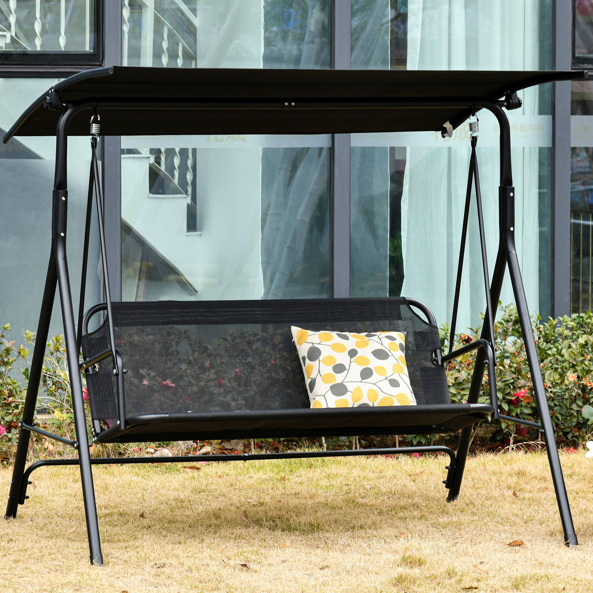 Outsunny Hollywoodschaukel schwarz Metall B/H/L: ca. 110x155x172 cm