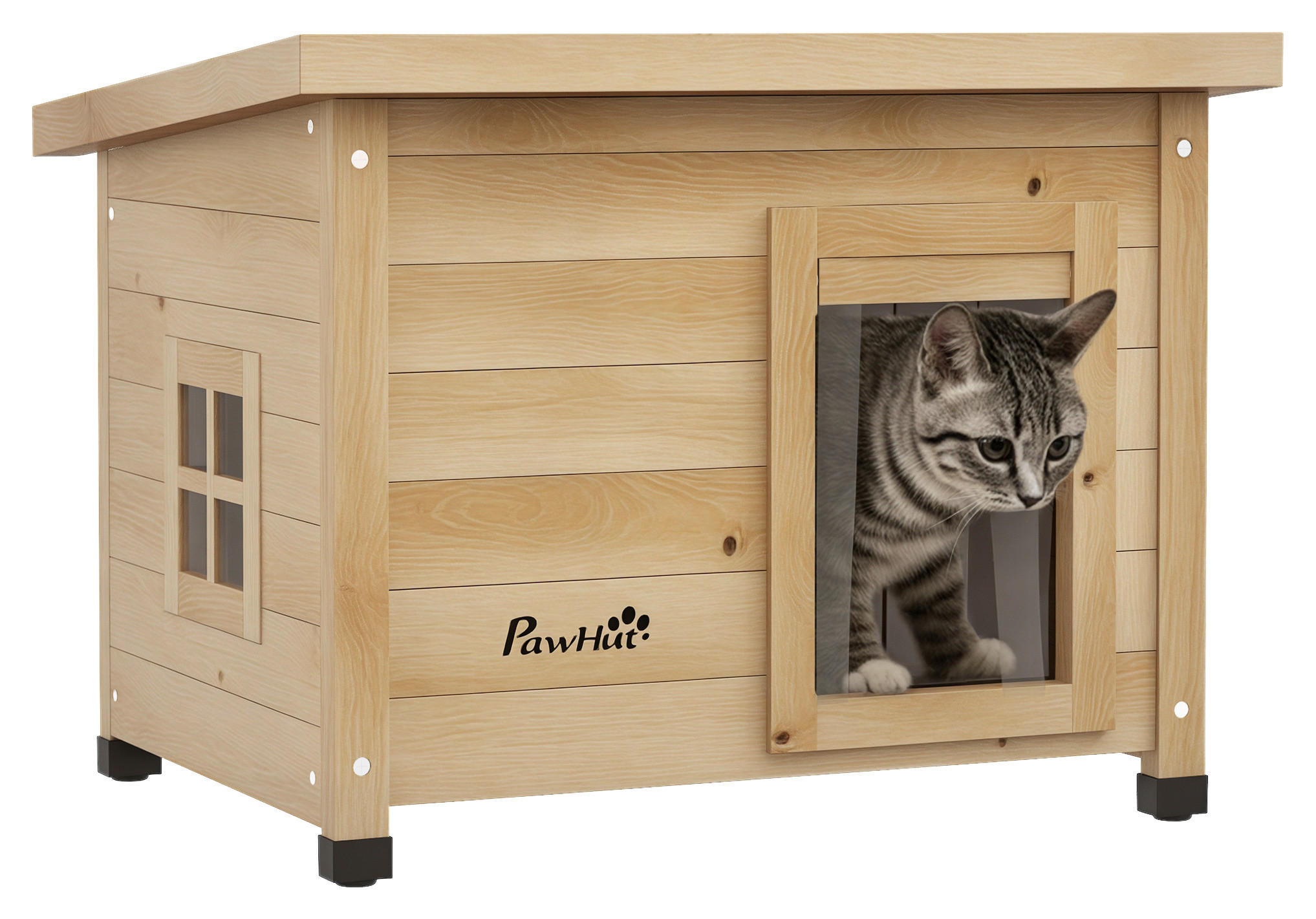 PawHut Katzenhaus gelb Holz B/H/L: ca. 45x43x57 cm