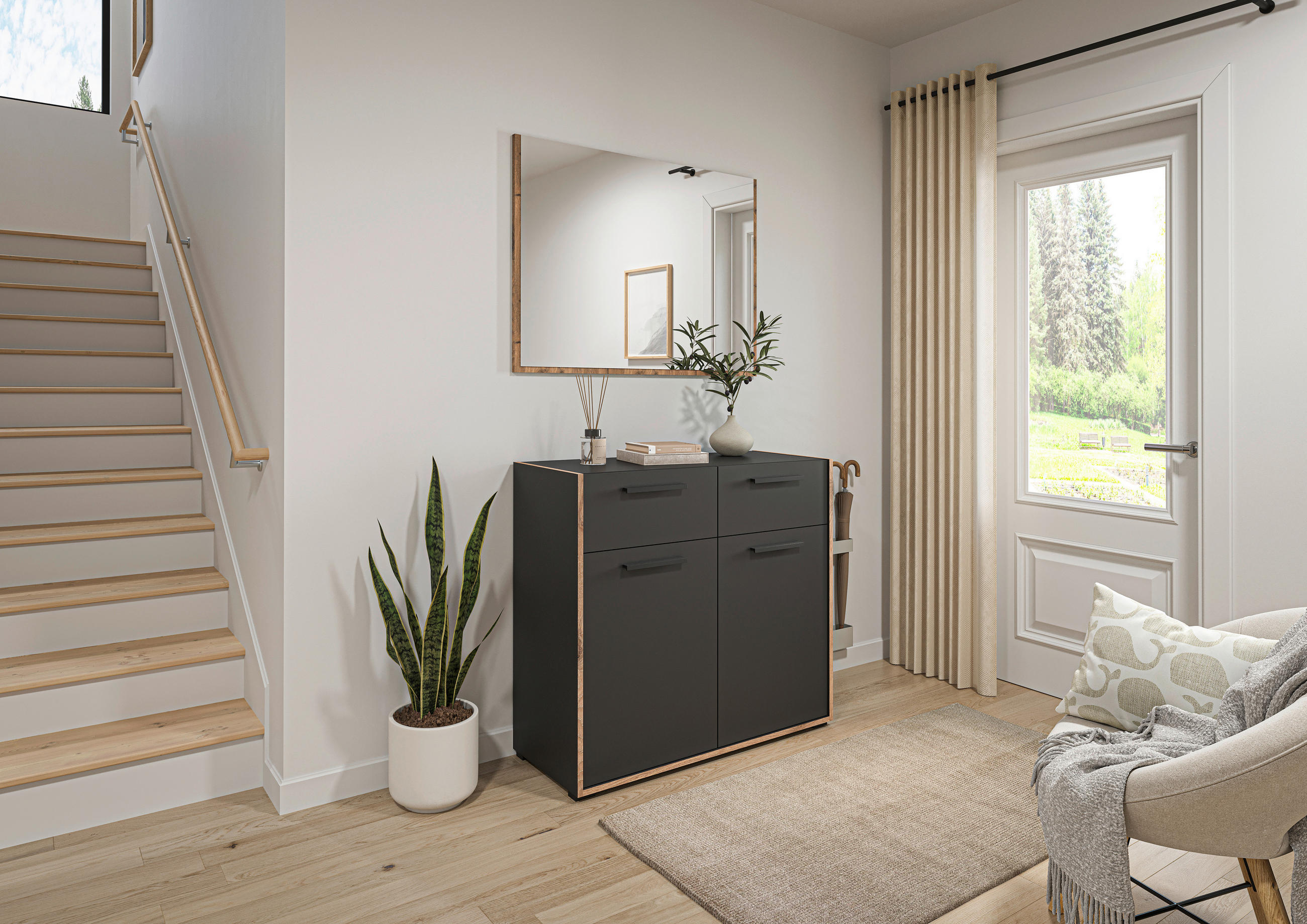 Thumbnail - Garderobe Bueno Basalt Nox Oak Nachbildung B/H/T: ca. 95x189x37 cm