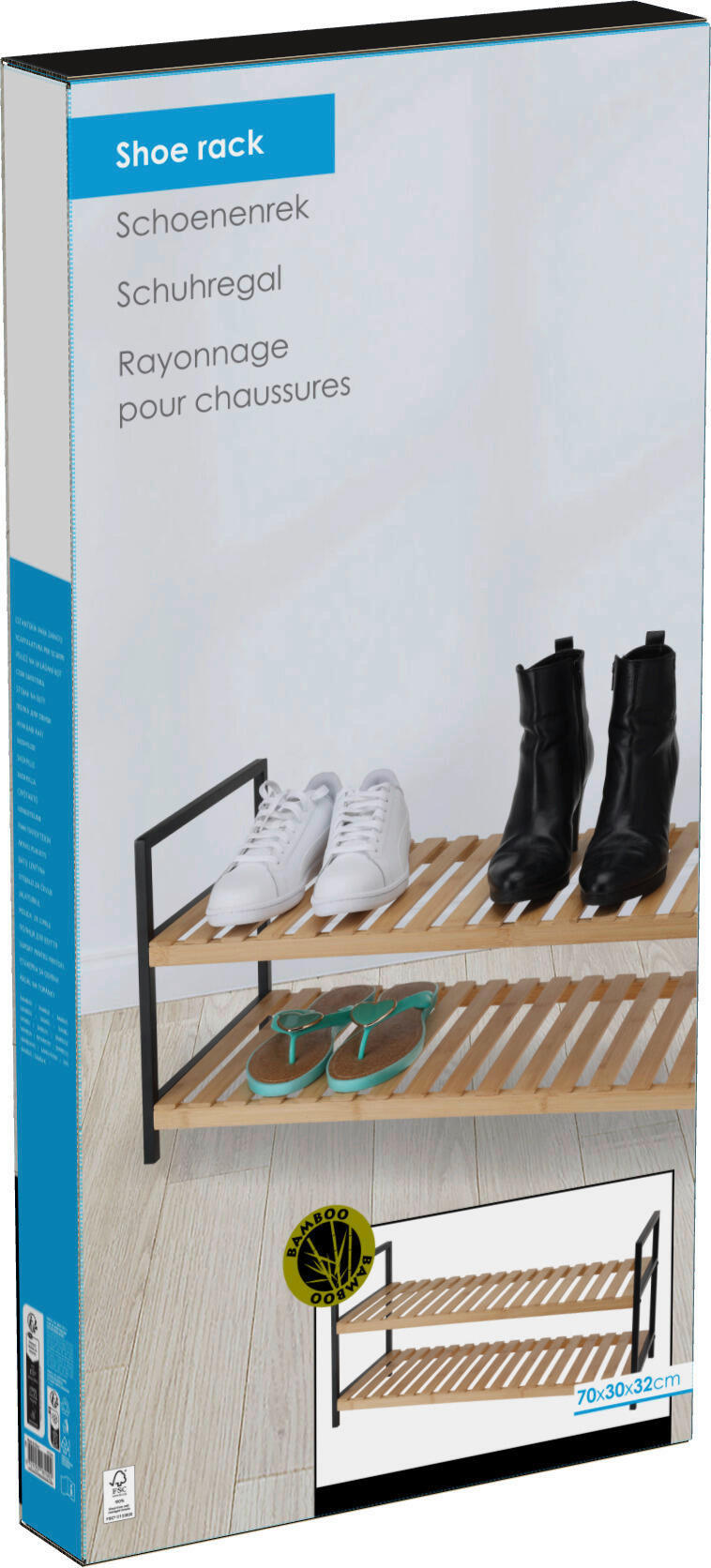 Thumbnail - Schuhregal schwarz Bambus B/H/L: ca. 69,5x33x5,8 cm