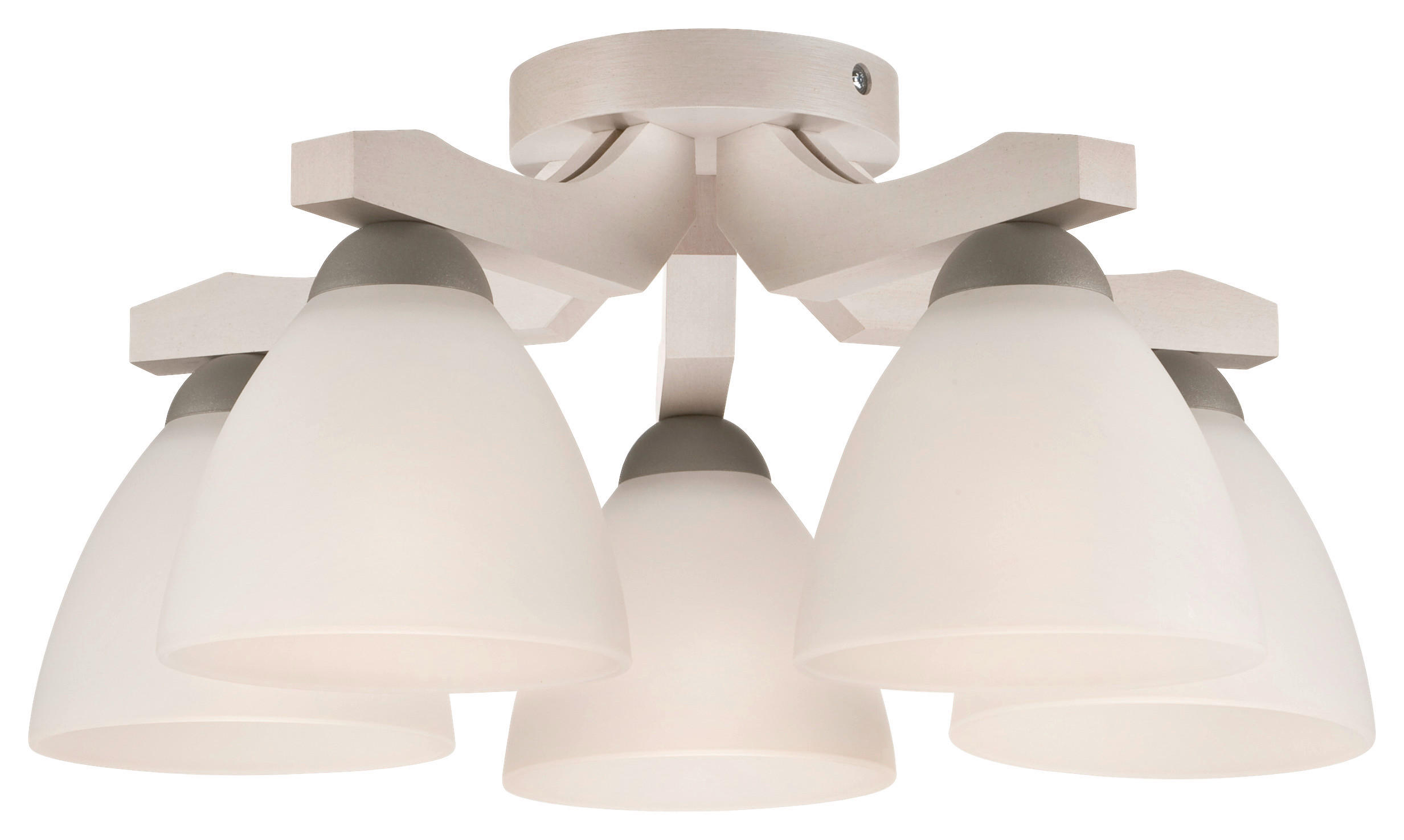 Lamkur Deckenleuchte buche weiß Stahl Glas Holz B/H/L: ca. 37x23x37 cm 5 Brennstellen