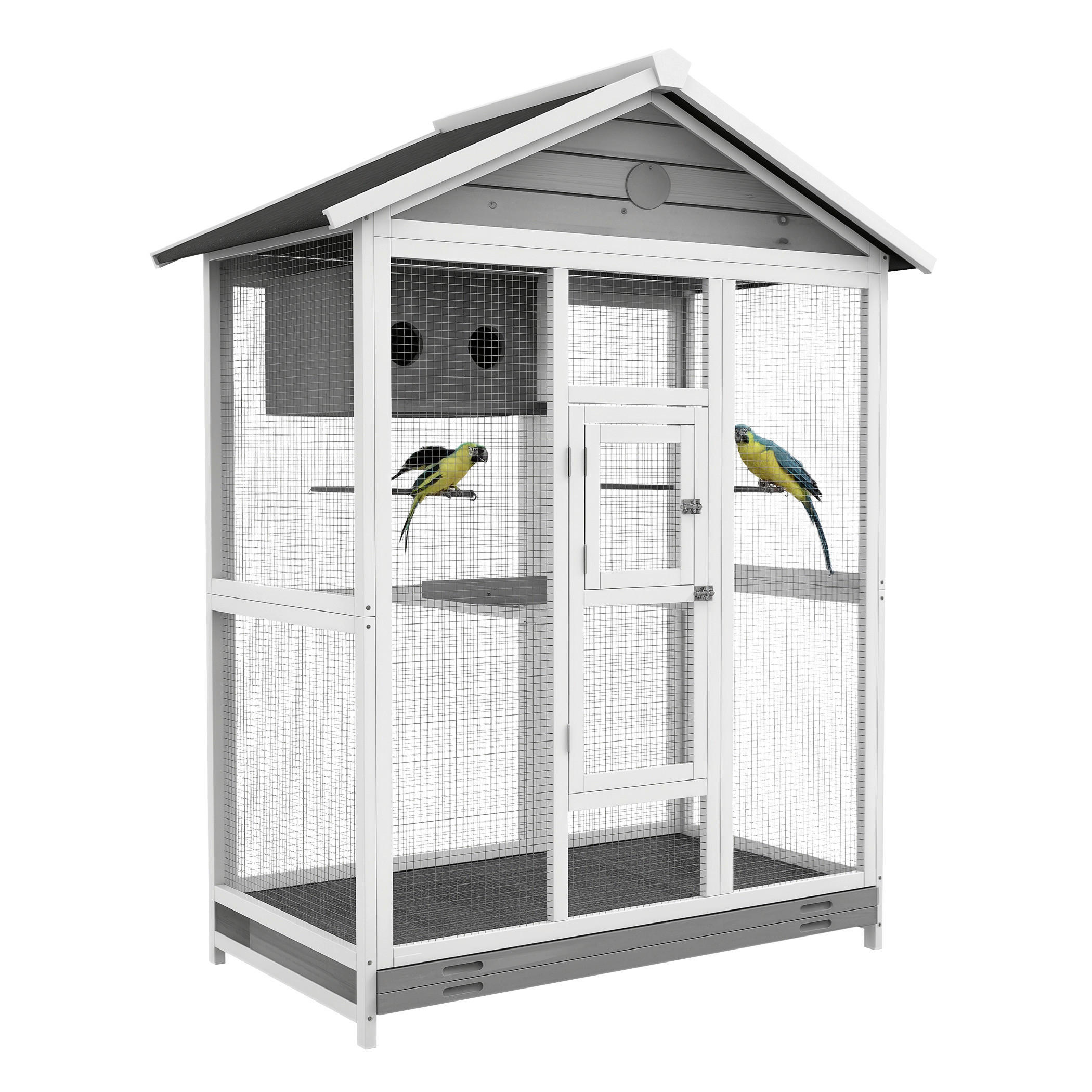 PawHut Vogelkäfig grau Holz B/H/L: ca. 68x154x112 cm