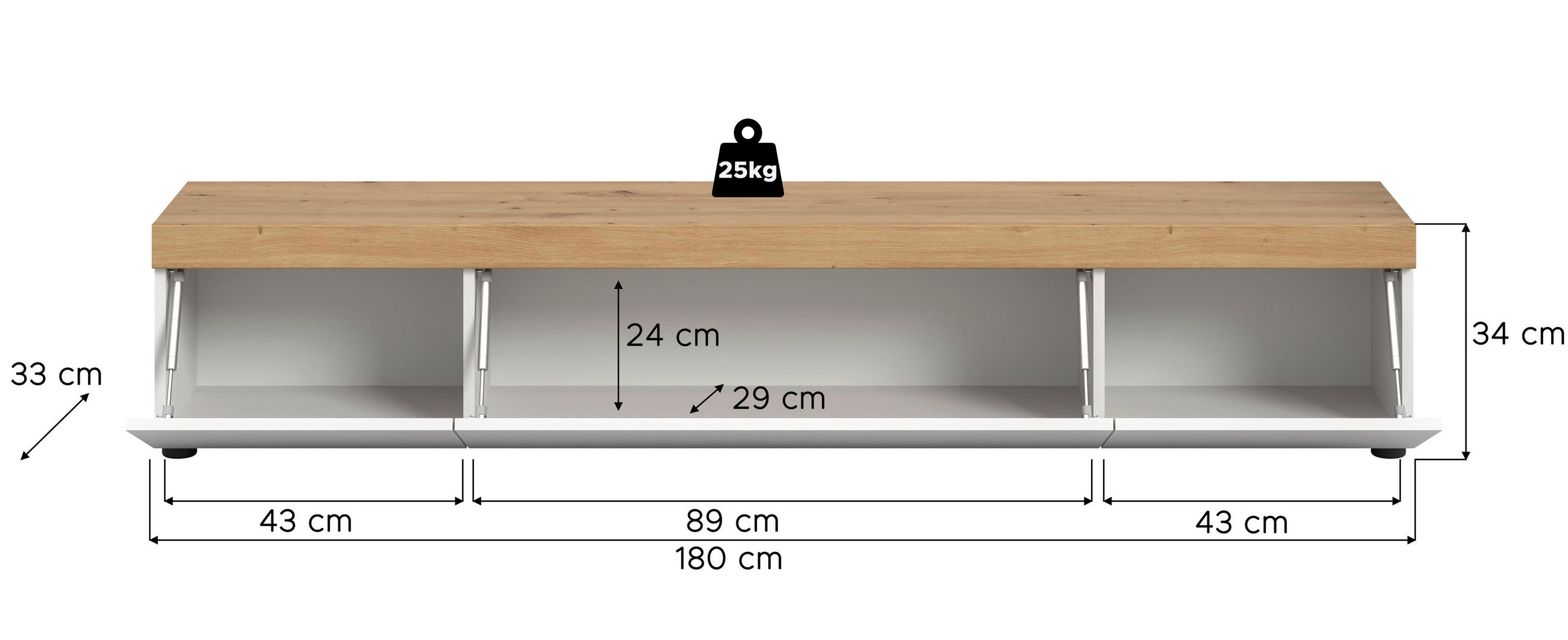 Thumbnail - Lowboard RUDA Artisan Oak Nachbildung weiß B/H/T: ca. 180x34x33 cm