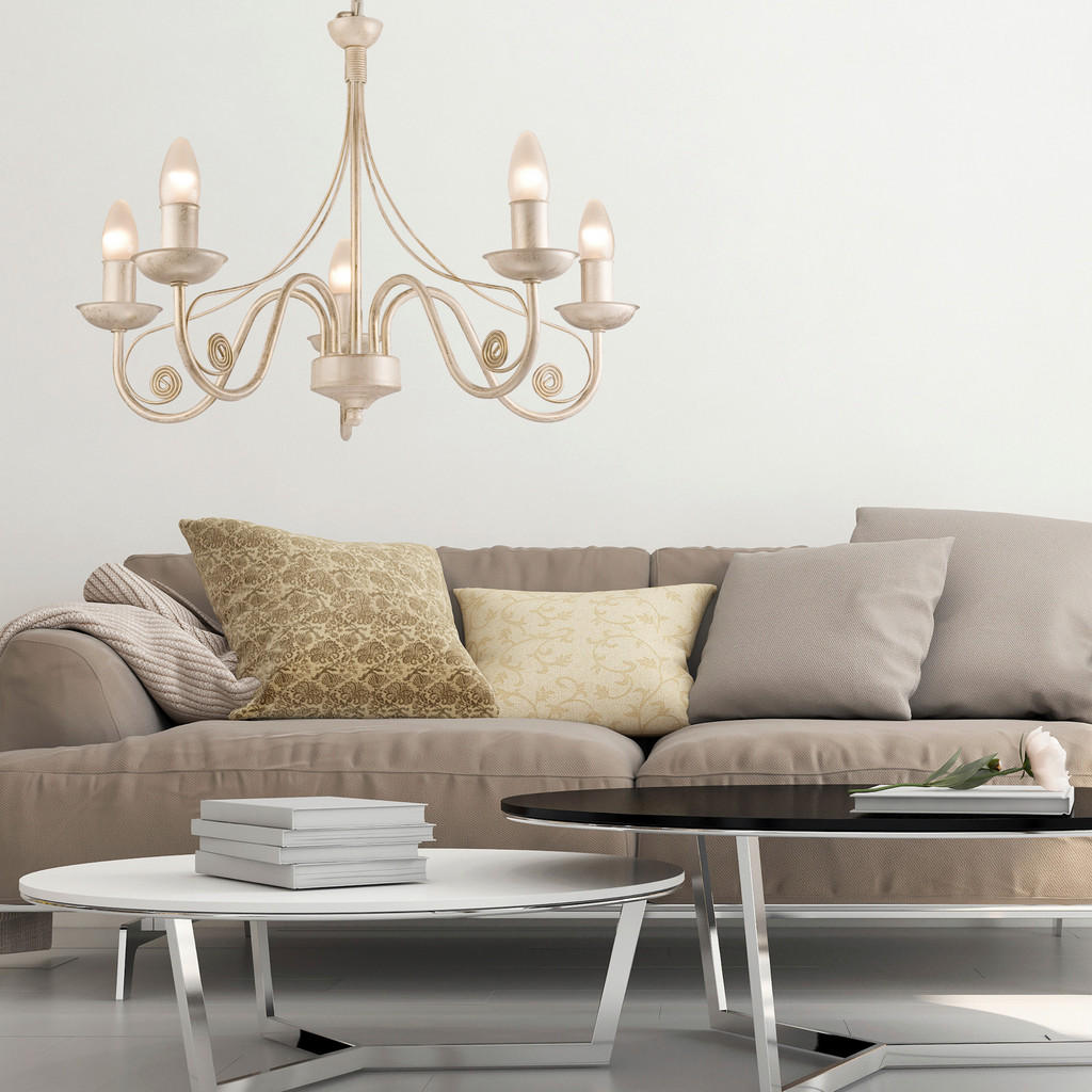 Thumbnail - Lamkur Pendelleuchte DONATO 22536 weiß Stahl H/L: ca. 72x57 cm E14 5 Brennstellen