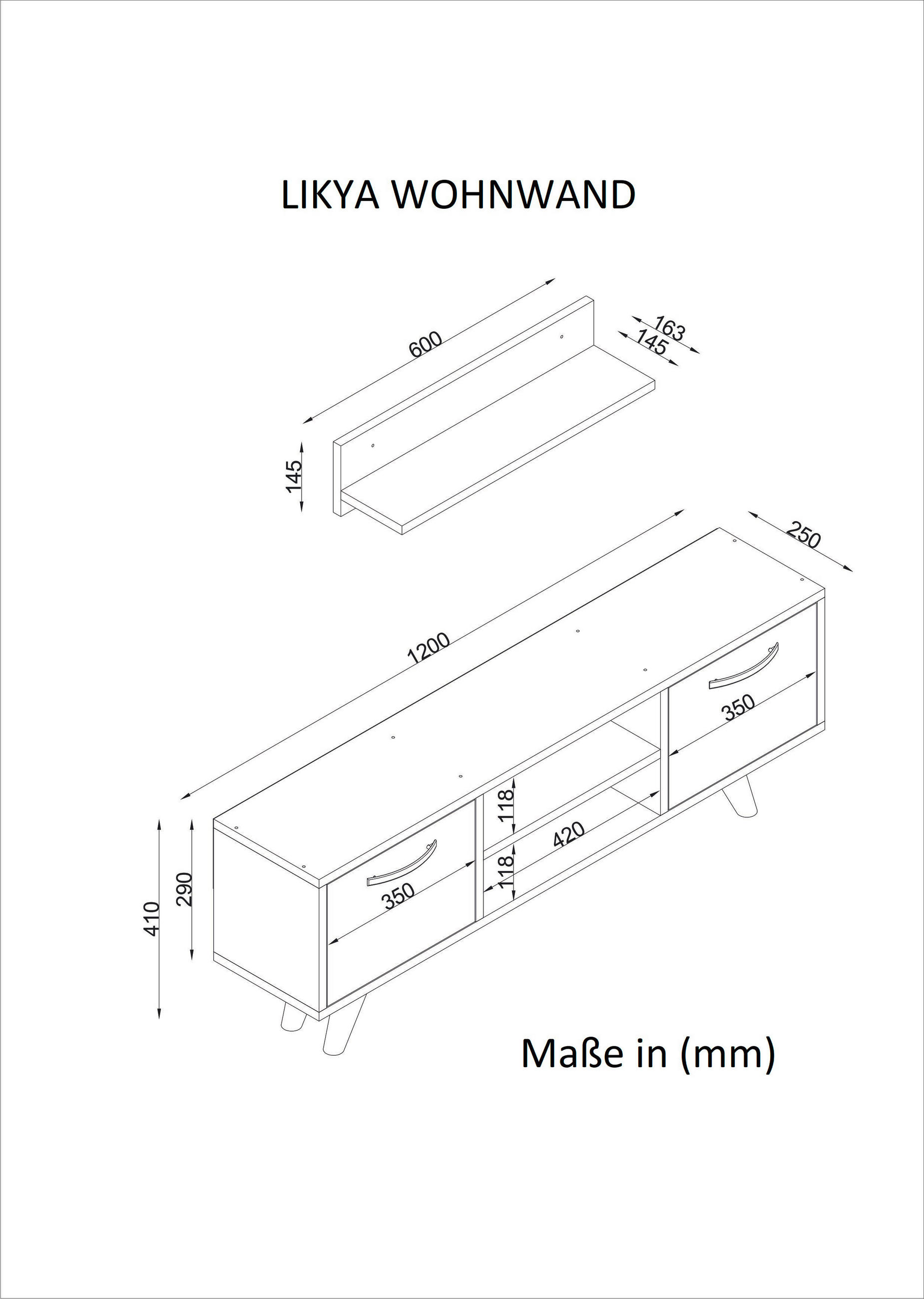 Thumbnail - Wohnwand Likya weiß walnuss Nachbildung B/H/T: ca. 120x41x25 cm