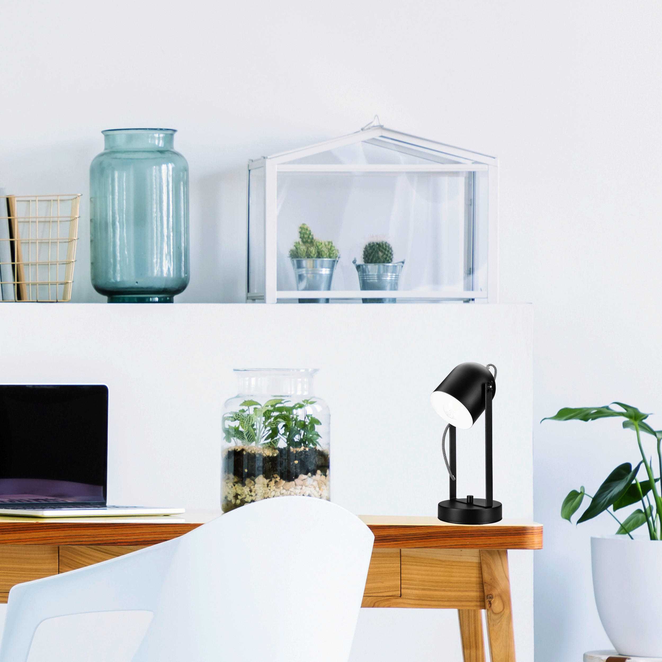 Thumbnail - Lamkur Tischleuchte SURI 41995 schwarz Stahl H/L: ca. 34x14 cm E27 1 Brennstellen