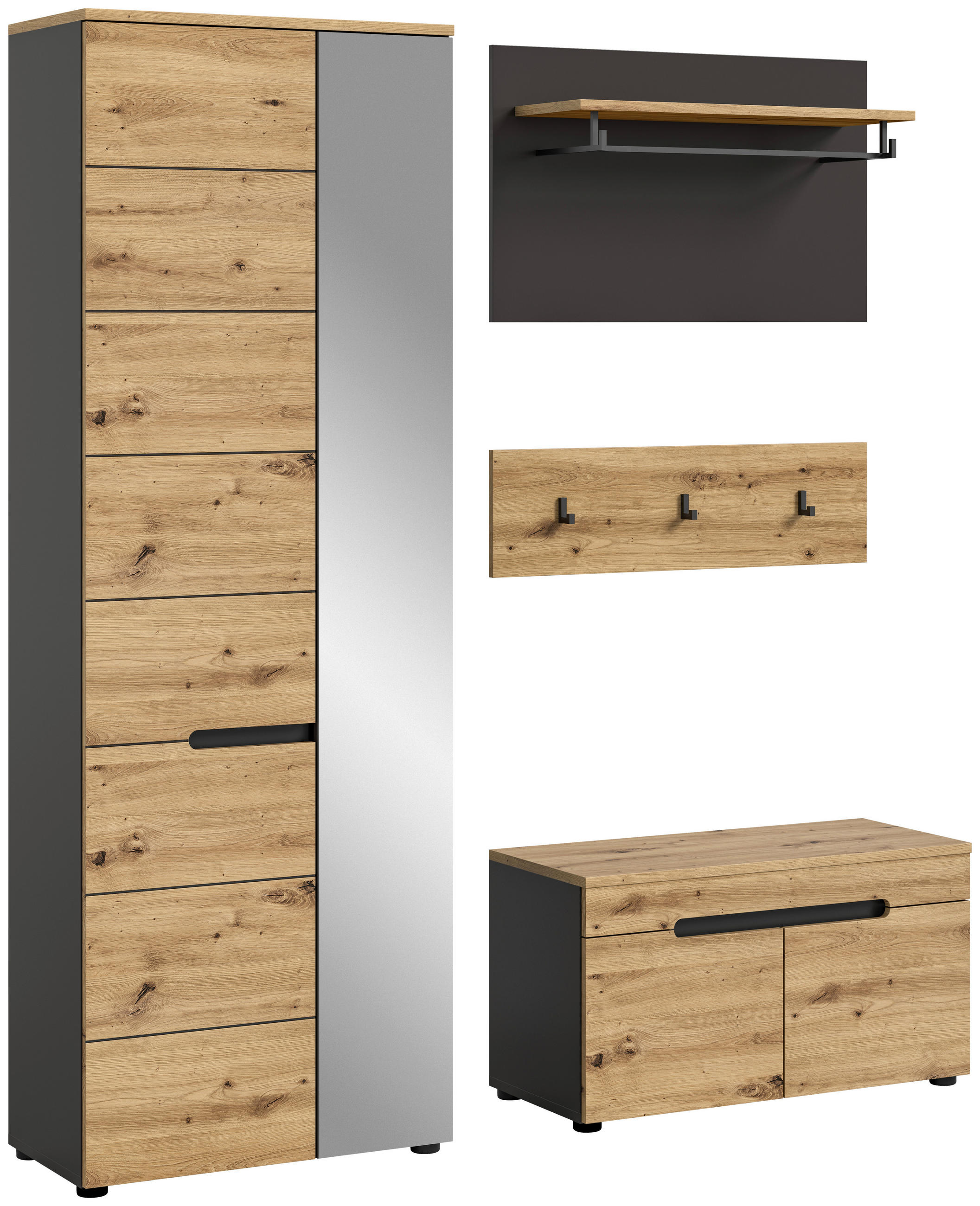 Garderobe CANU edles Basaltgrau Nachbildung Eiche Artisan Nachbildung B/H/T: ca. 160x190x37 cm