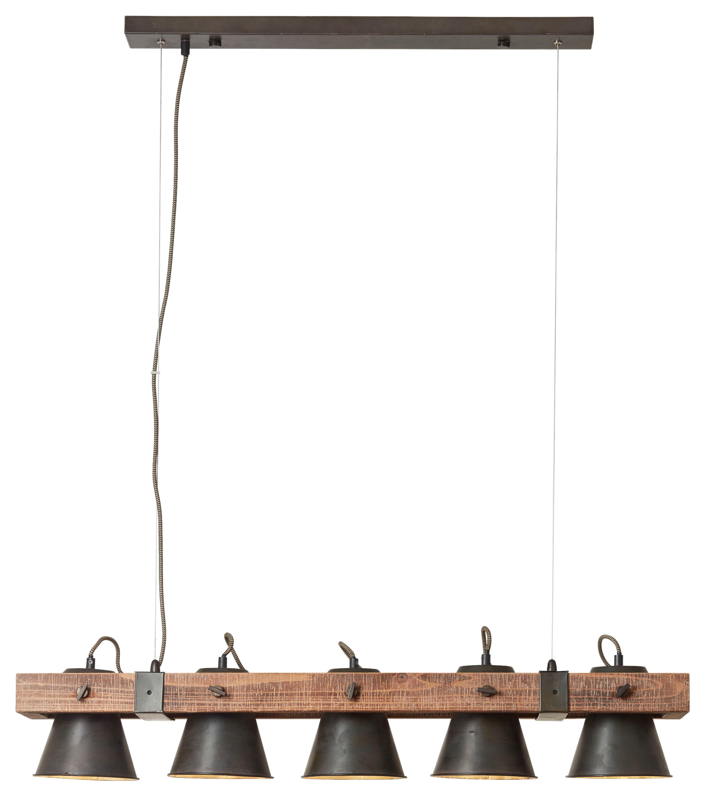 Brilliant Pendelleuchte Plow schwarz dunkelbraun Metall Holz B/T/L: ca. 95x20x115 cm E27 5 Brennstellen
