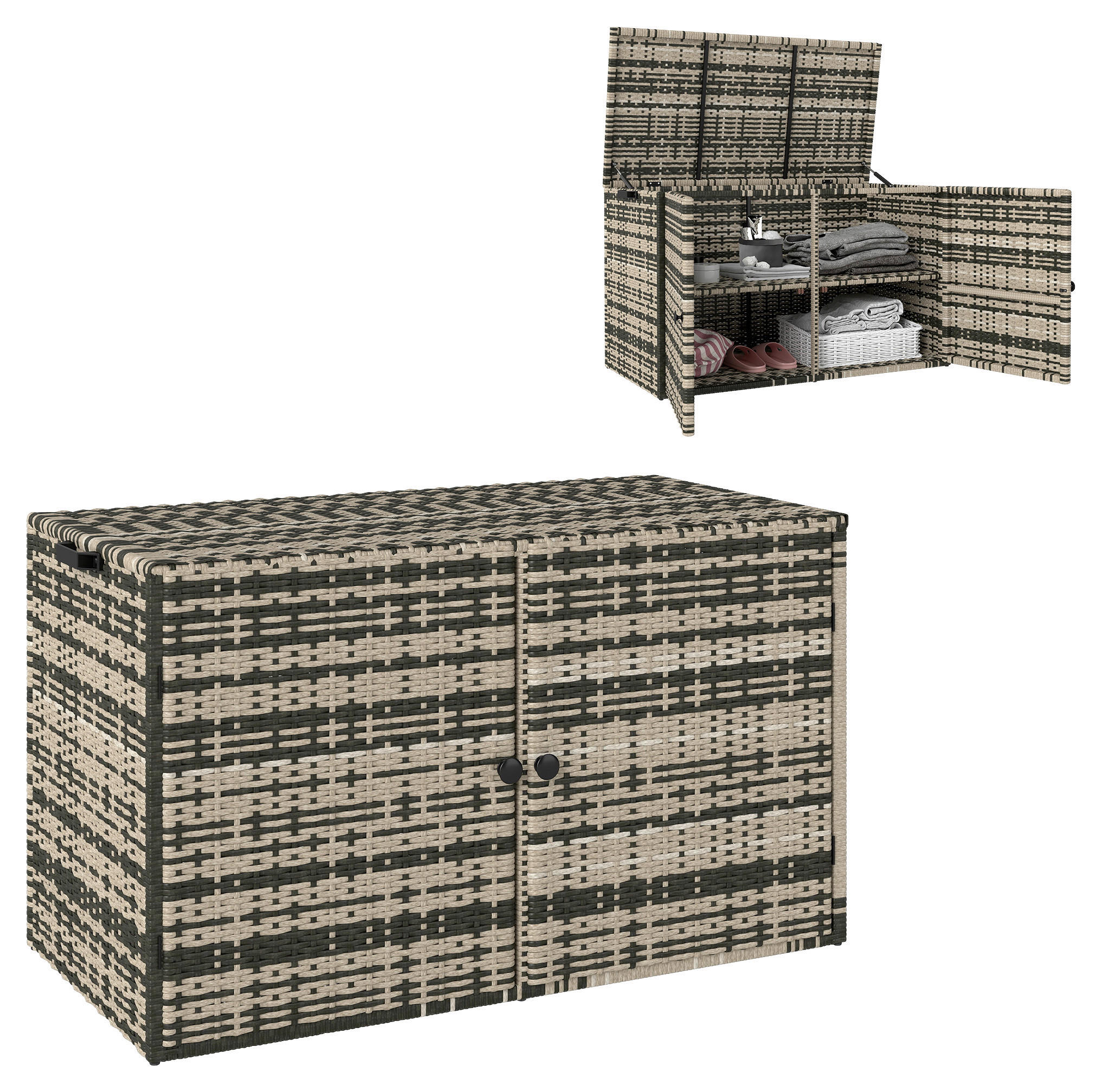 Outsunny Rattan-Auflagenbox grau Polyethylen B/H/L: ca. 57x69x118 cm