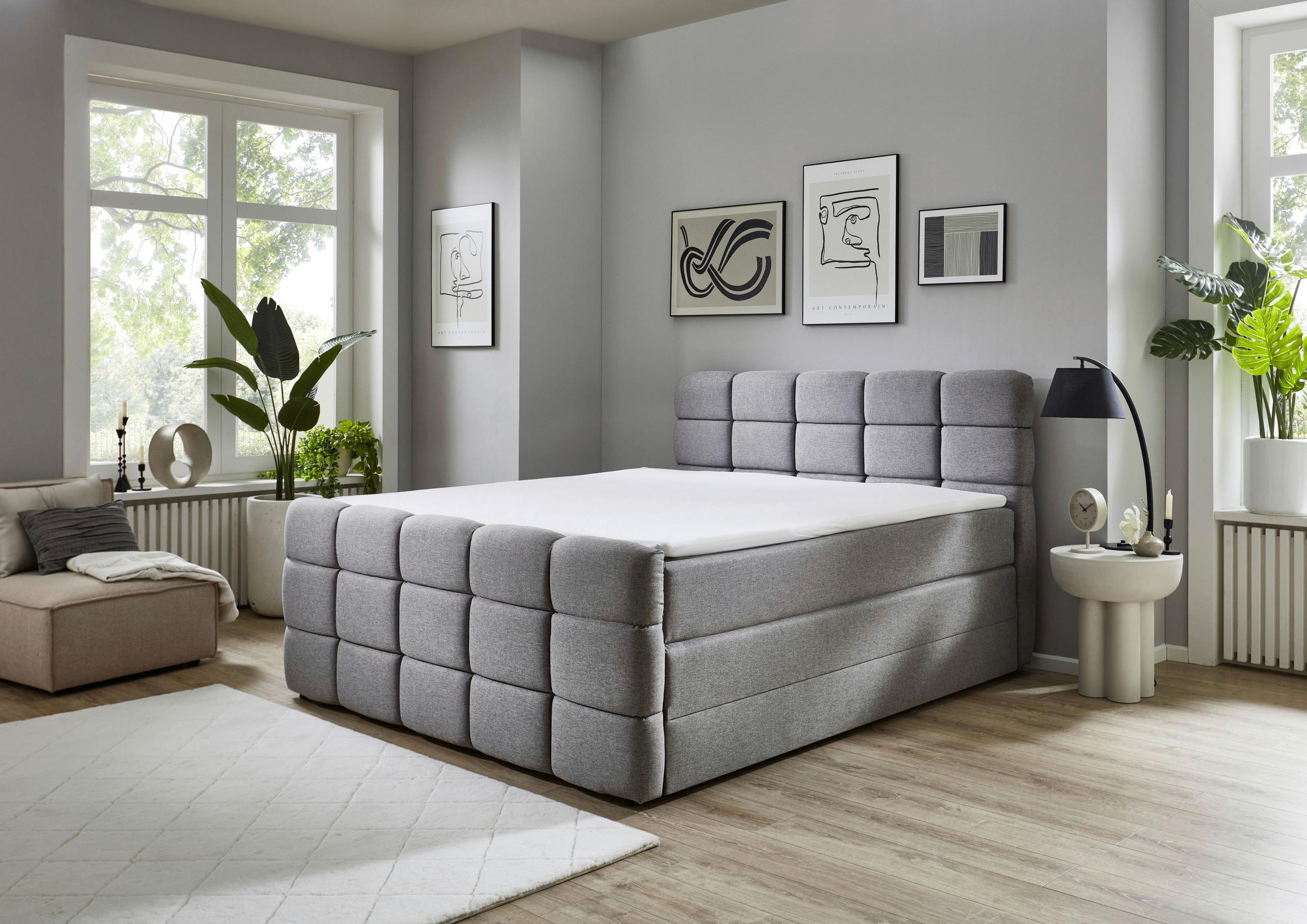 Thumbnail - Boxspringbett Lugano hellgrau Liegefläche B/L: ca. 180x200 cm