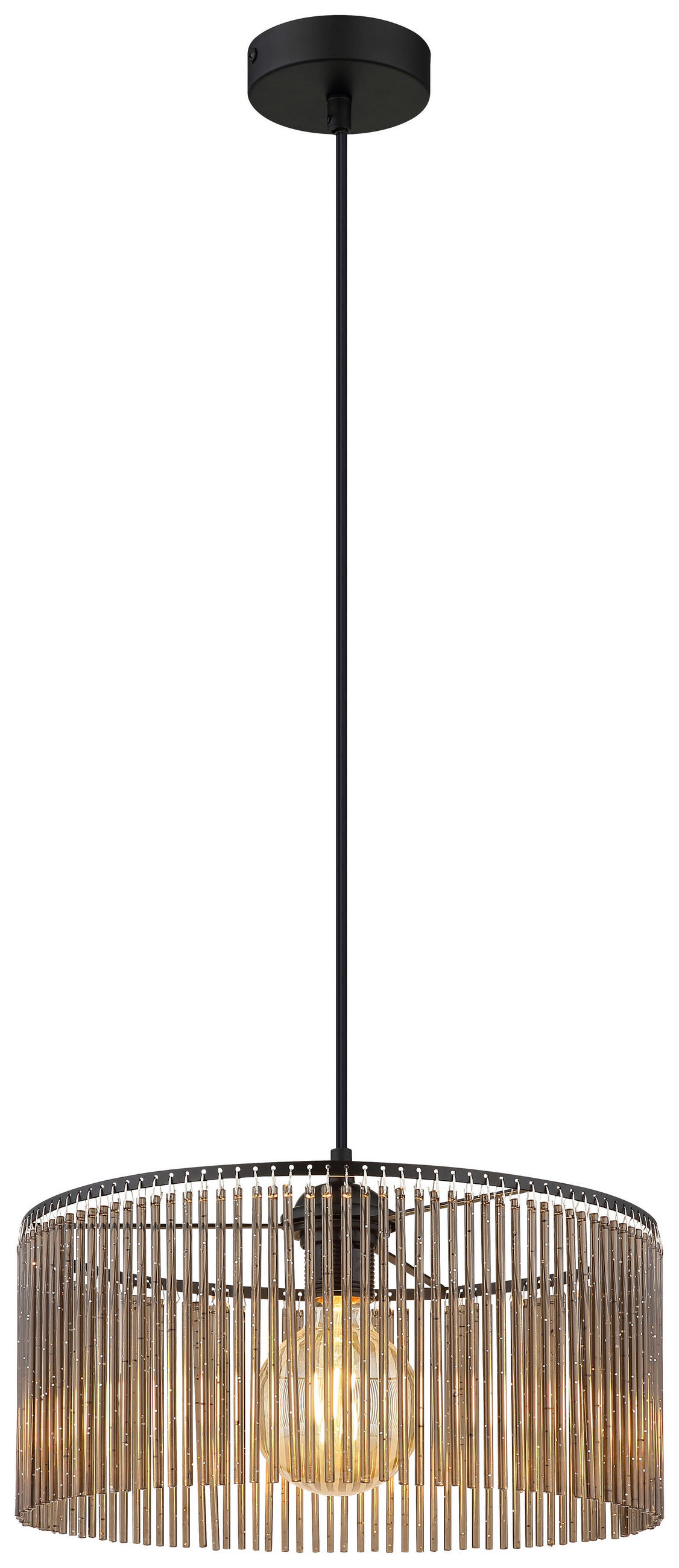 GLOBO Pendelleuchte LEEDS 33080108 Rauch schwarz Metall Kunststoff H/D: ca. 135x35 cm E27 1 Brennstellen