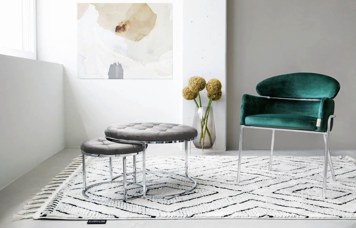 Thumbnail - 360 Living Hocker Myla 100 2er-Set grau silber Samt Metall H/D: ca. 41x60 cm