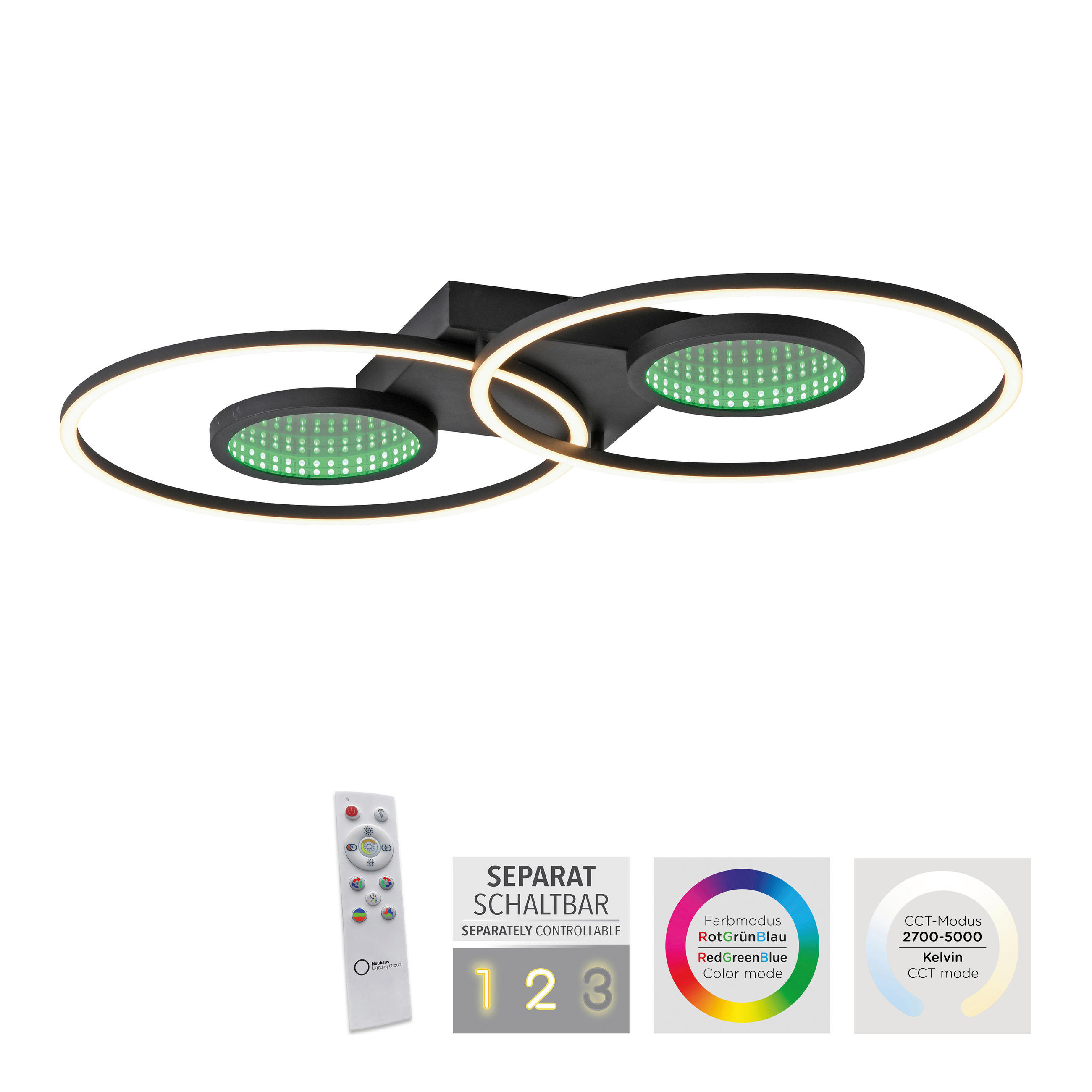 Thumbnail - Just Light LED Deckenleuchte Tunel schwarz weiß Kunststoff Aluminium H/L: ca. 7x70 cm 2 Brennstellen