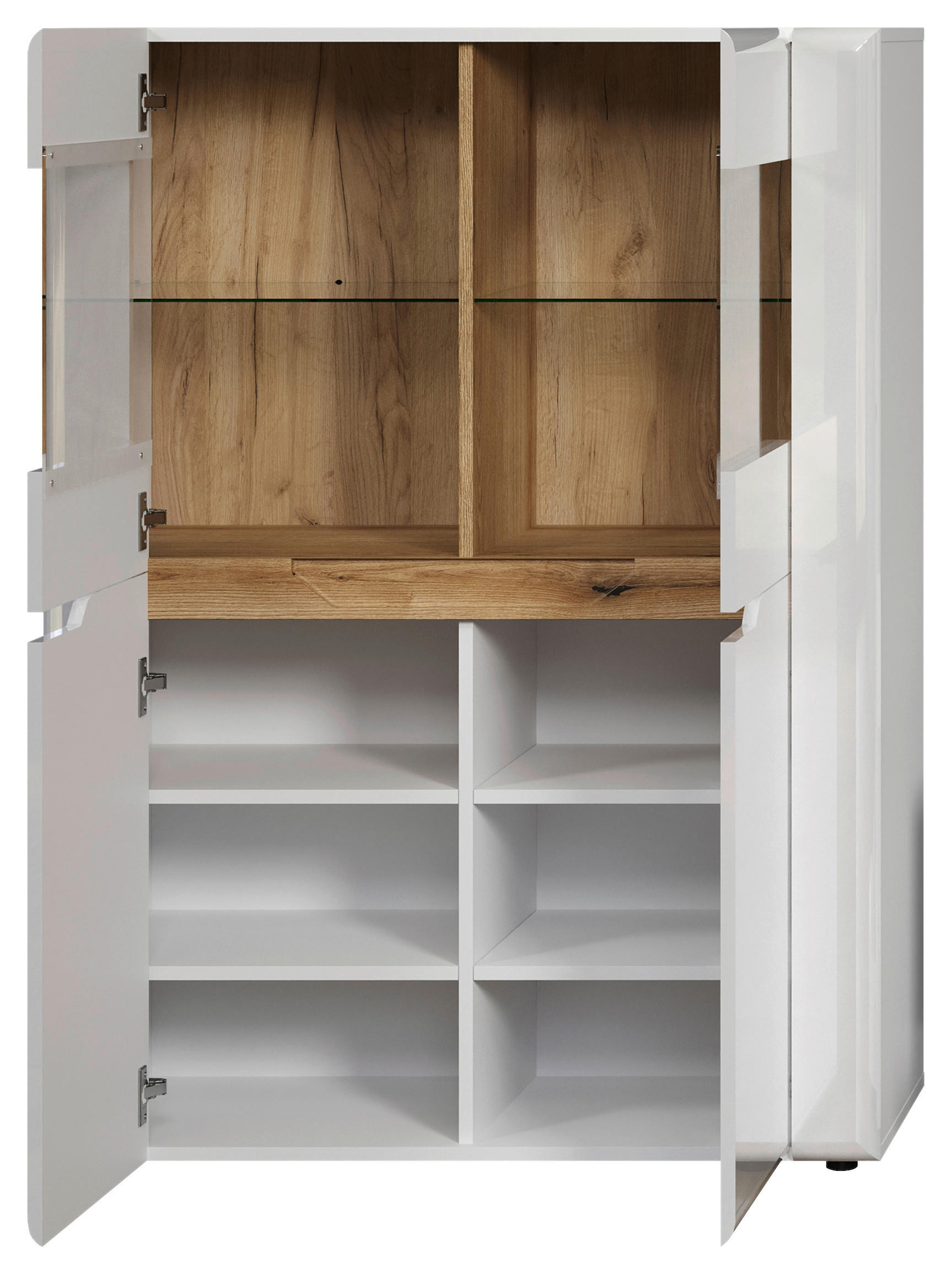 Thumbnail - Highboard Marlon Eiche Evoke Coast Nachbildung weiß Hochglanz B/H/T: ca. 96x132x39 cm