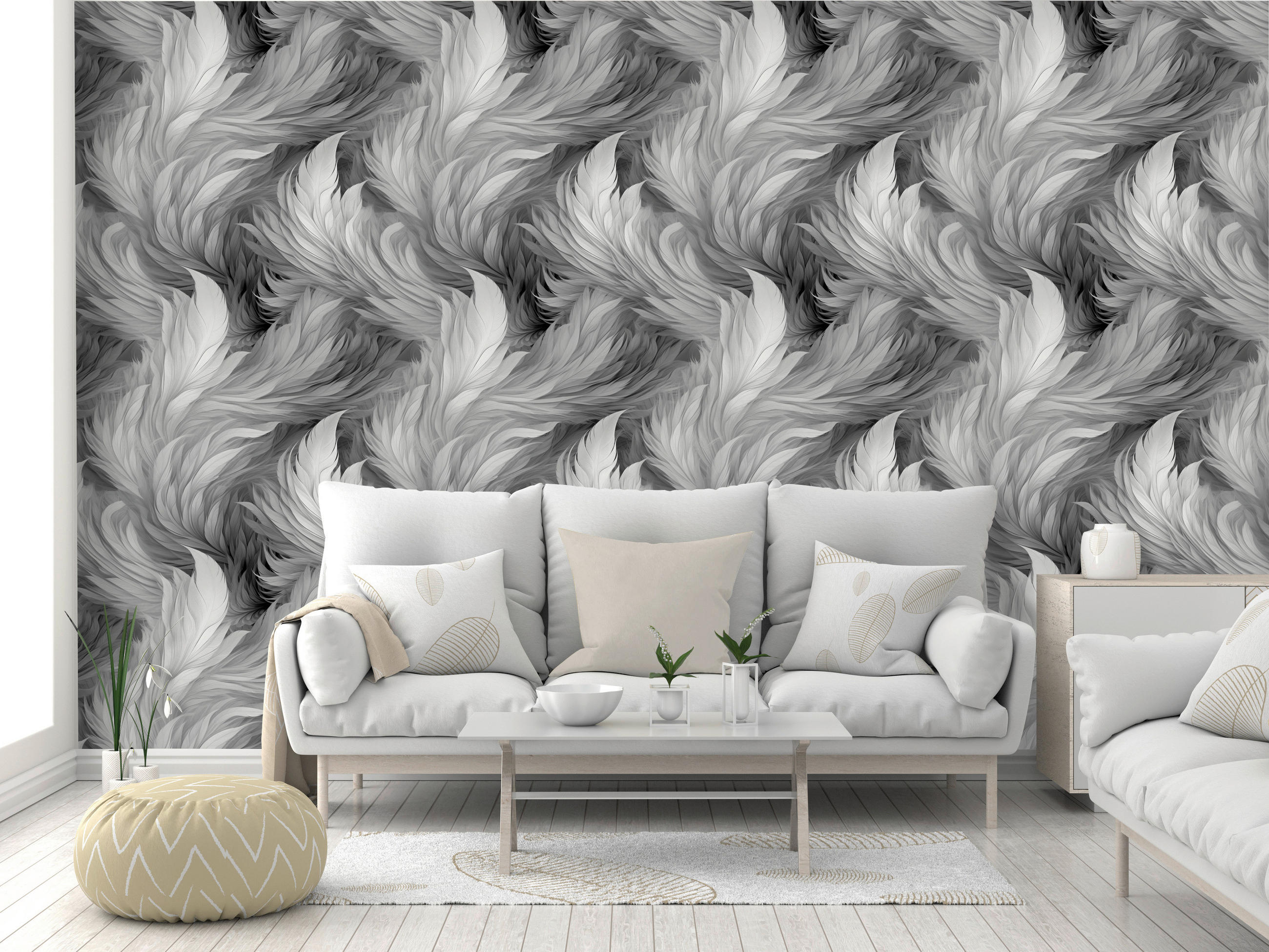 Thumbnail - UGEPA Papiertapete Federn grau schwarz B/L: ca. 53x1005 cm