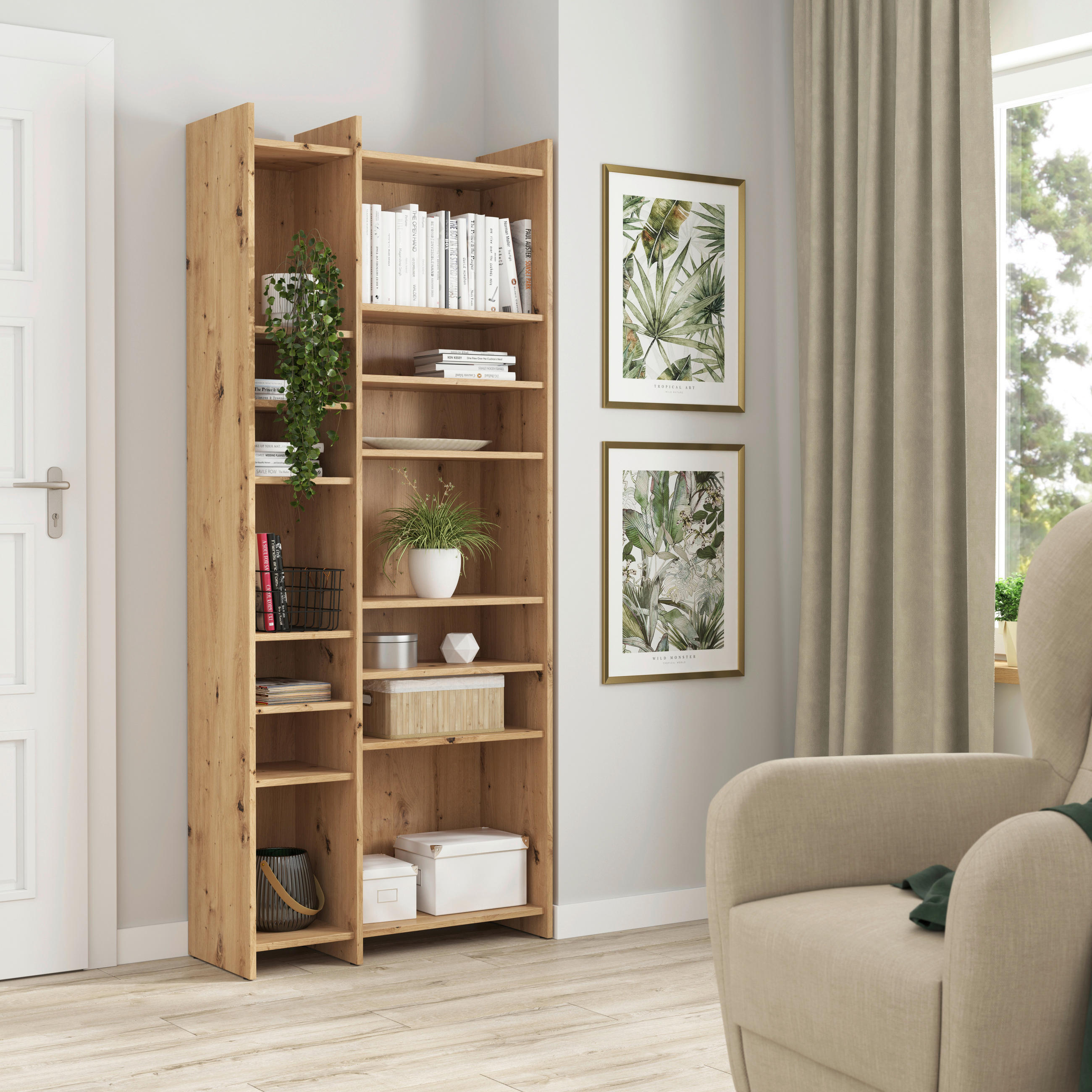 Thumbnail - Regal Samy Eiche Artisan Nachbildung B/H/T: ca. 80x191x32 cm