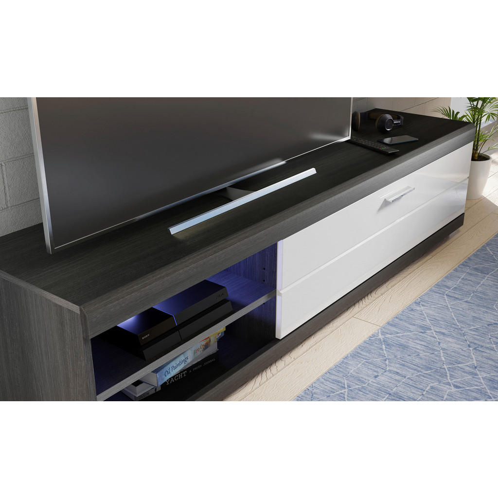 Thumbnail - Wohnwand Scout Rauchsilber Nachbildung weiß Hochglanz B/H/T: ca. 265x185x40 cm