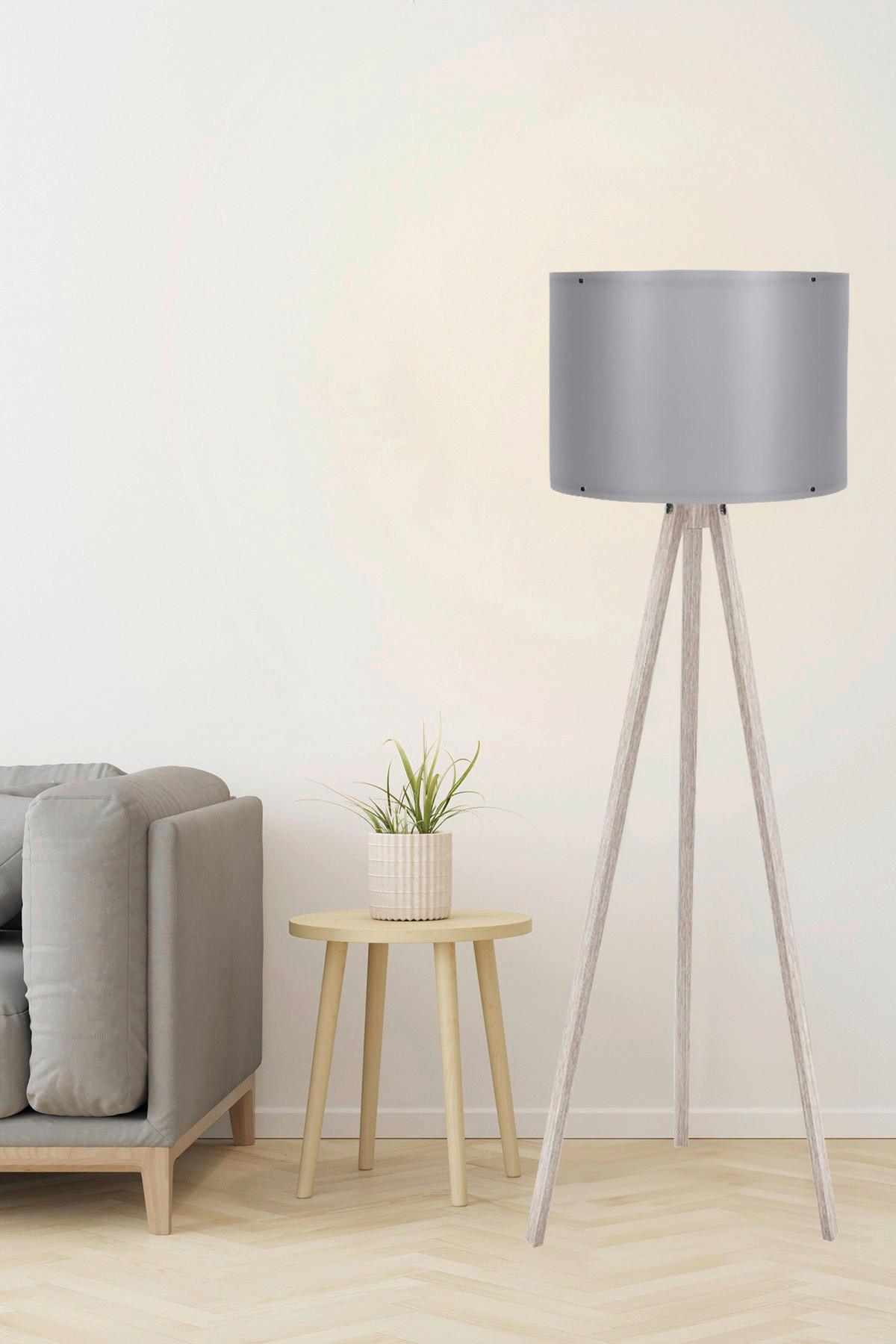 Thumbnail - Opviq Stehleuchte creme grau MDF Polypropylen B/H/L: ca. 38x145x38 cm E27 1 Brennstellen