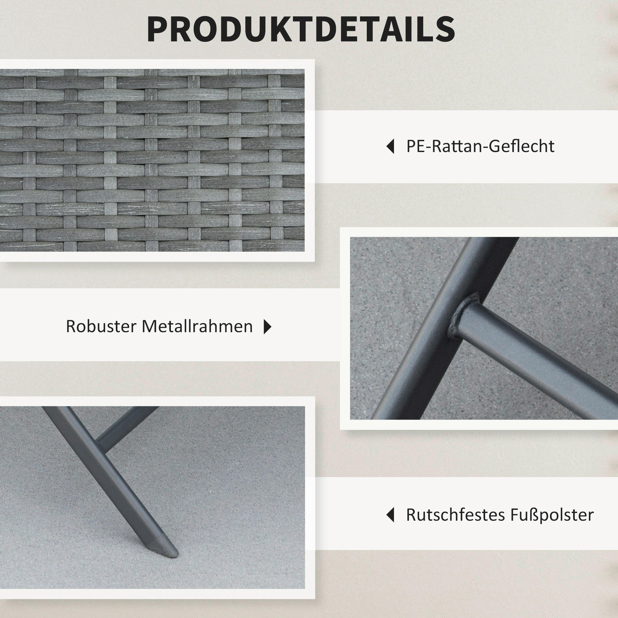 Thumbnail - Outsunny Sitzgruppe grau Polyrattan B/H/L: ca. 60x60x72 cm