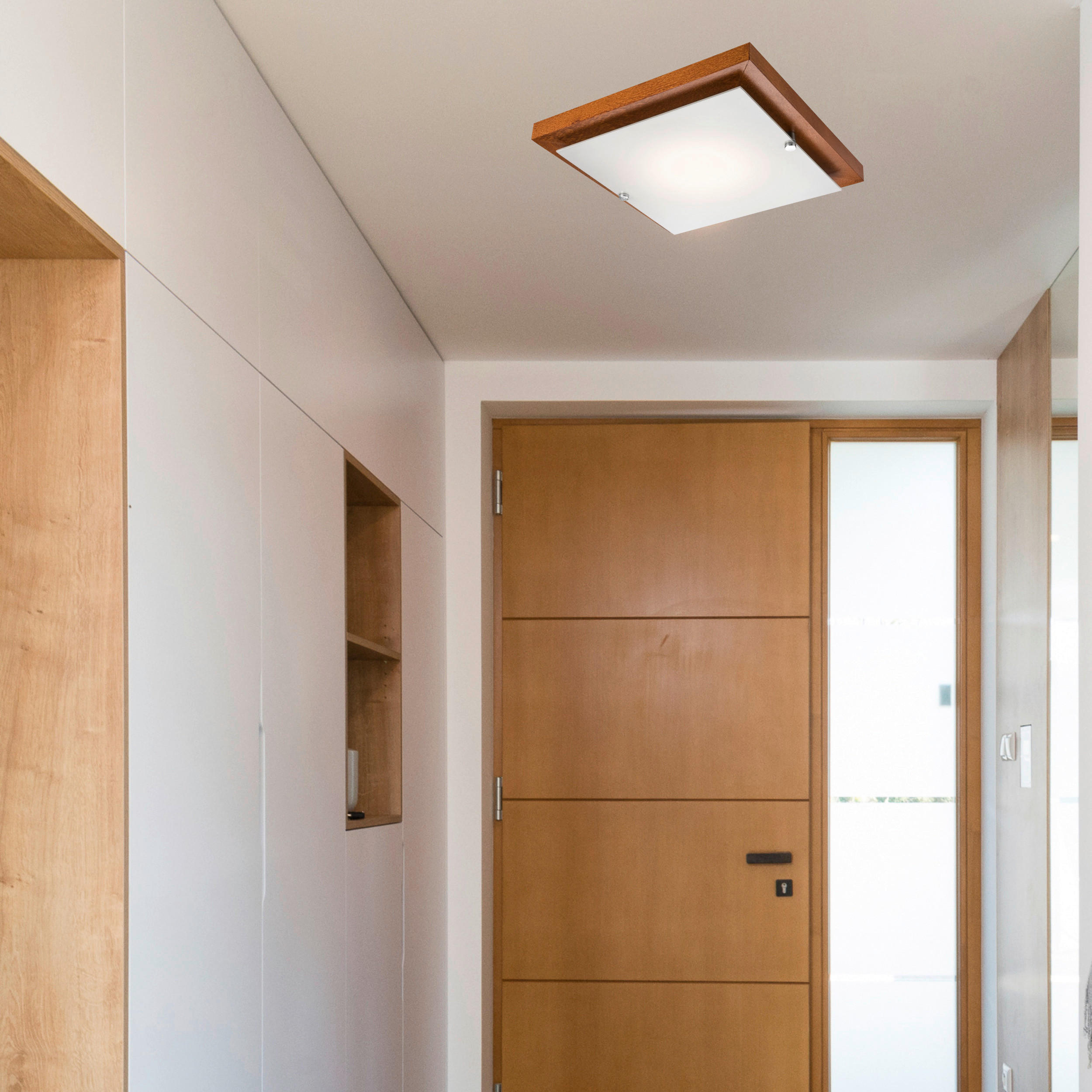 Thumbnail - Lamkur Deckenleuchte PEDRO 26978 rustikal Glas Holz H/L: ca. 6,5x30 cm E27 1 Brennstellen