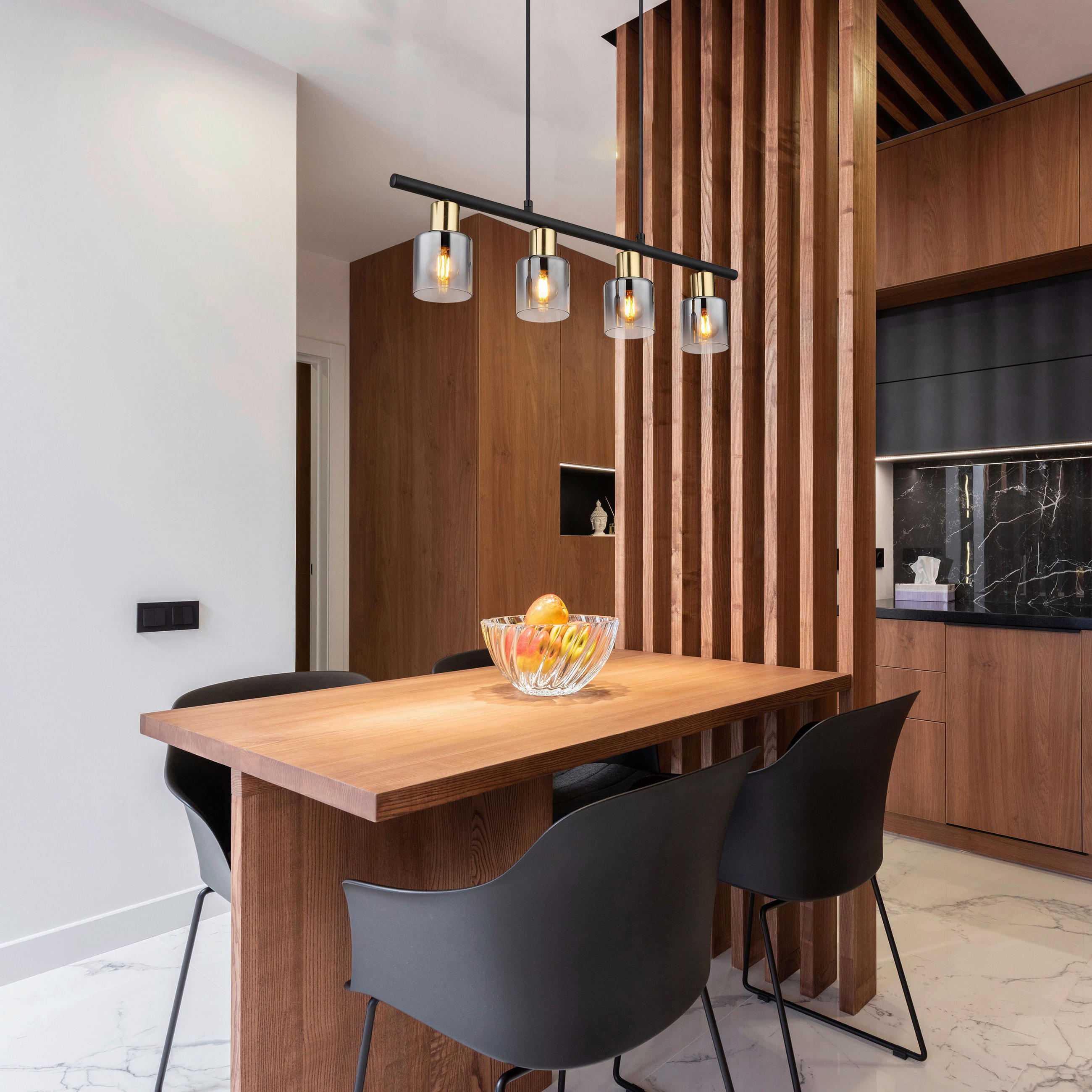 Thumbnail - GLOBO Spot schwarz Rauch Glas Metall B/H/T: ca. 8x120x65 cm E14 4 Brennstellen