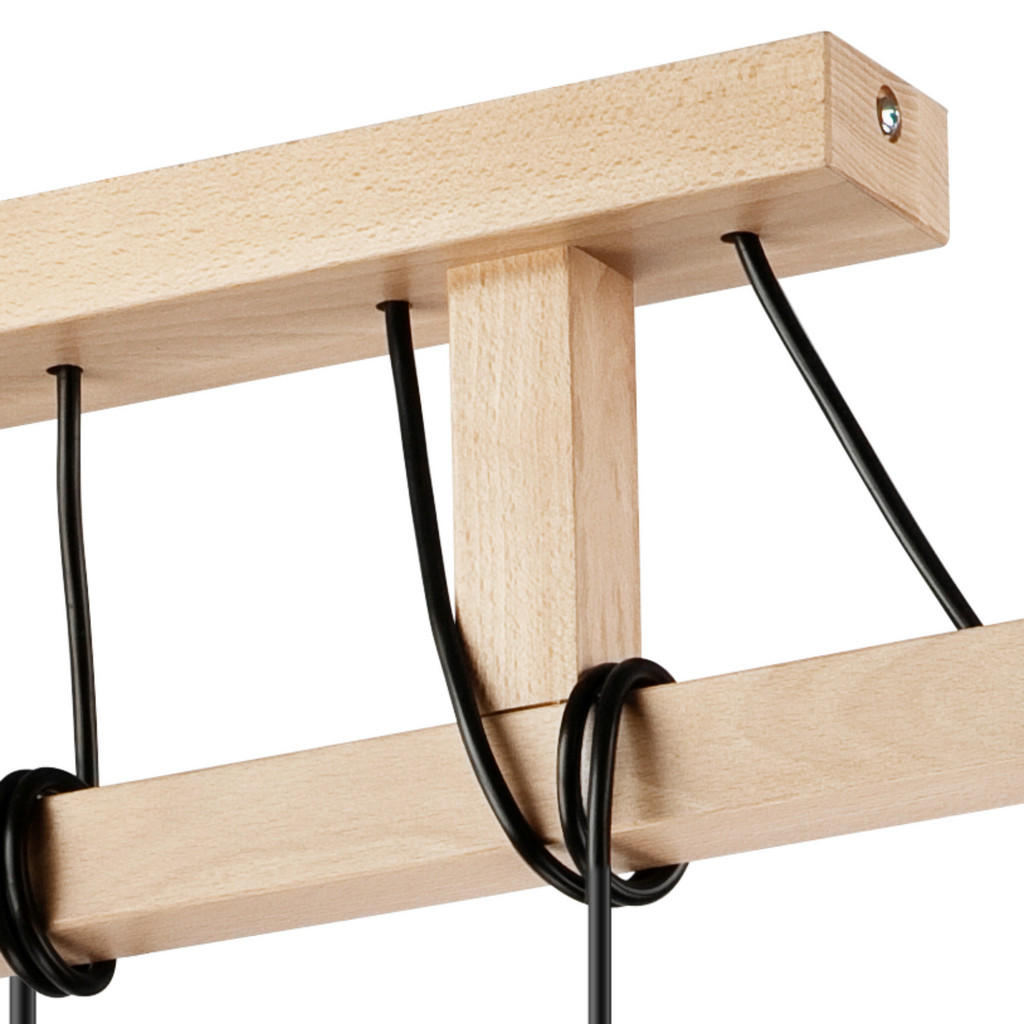 Thumbnail - Lamkur Pendelleuchte LEON 34782 natur Holz Stahl H/L: ca. 74x75 cm E27 5 Brennstellen