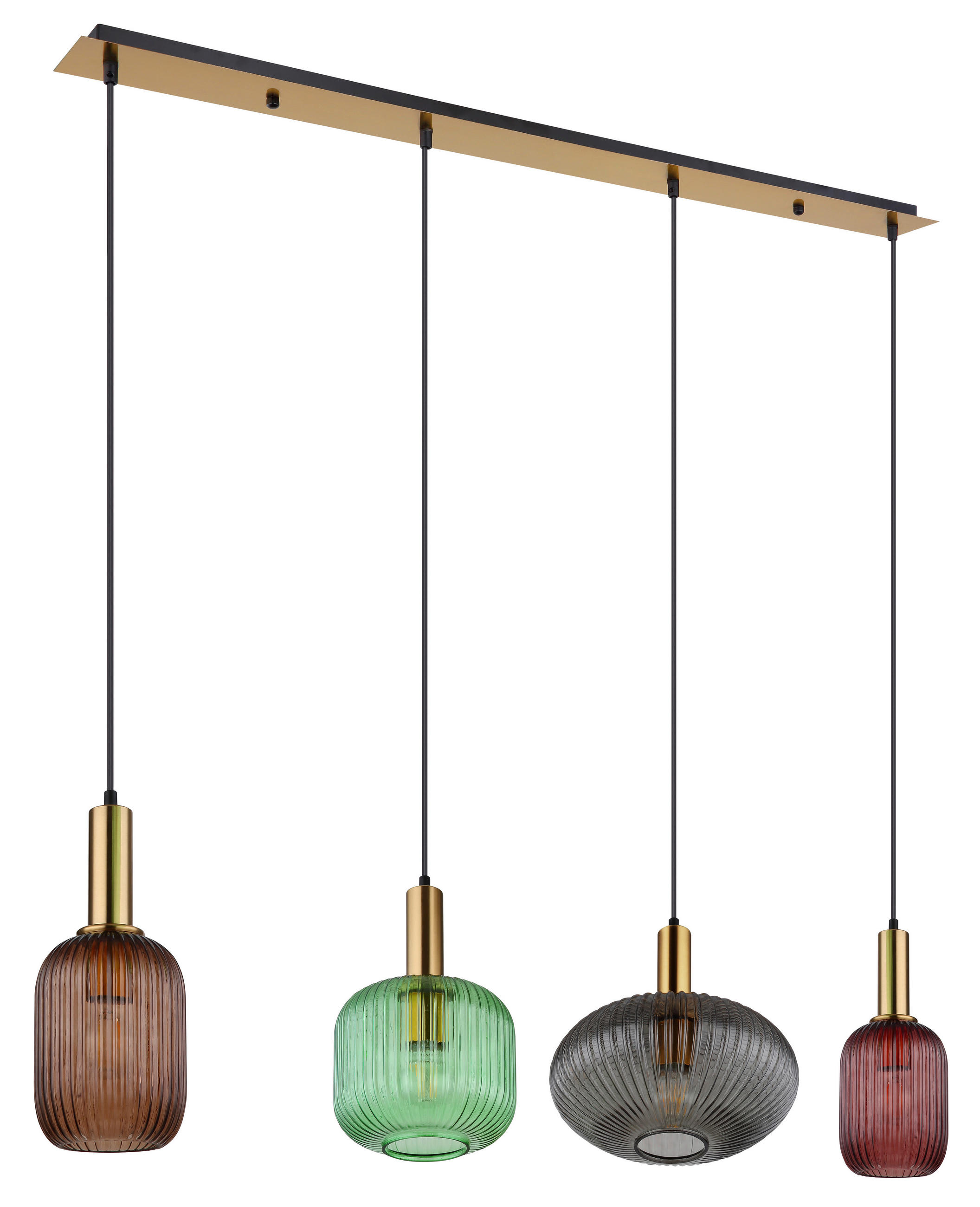 Thumbnail - Pendelleuchte messing Metall Glas B/H/L: ca. 30x120x115 cm E27 4 Brennstellen