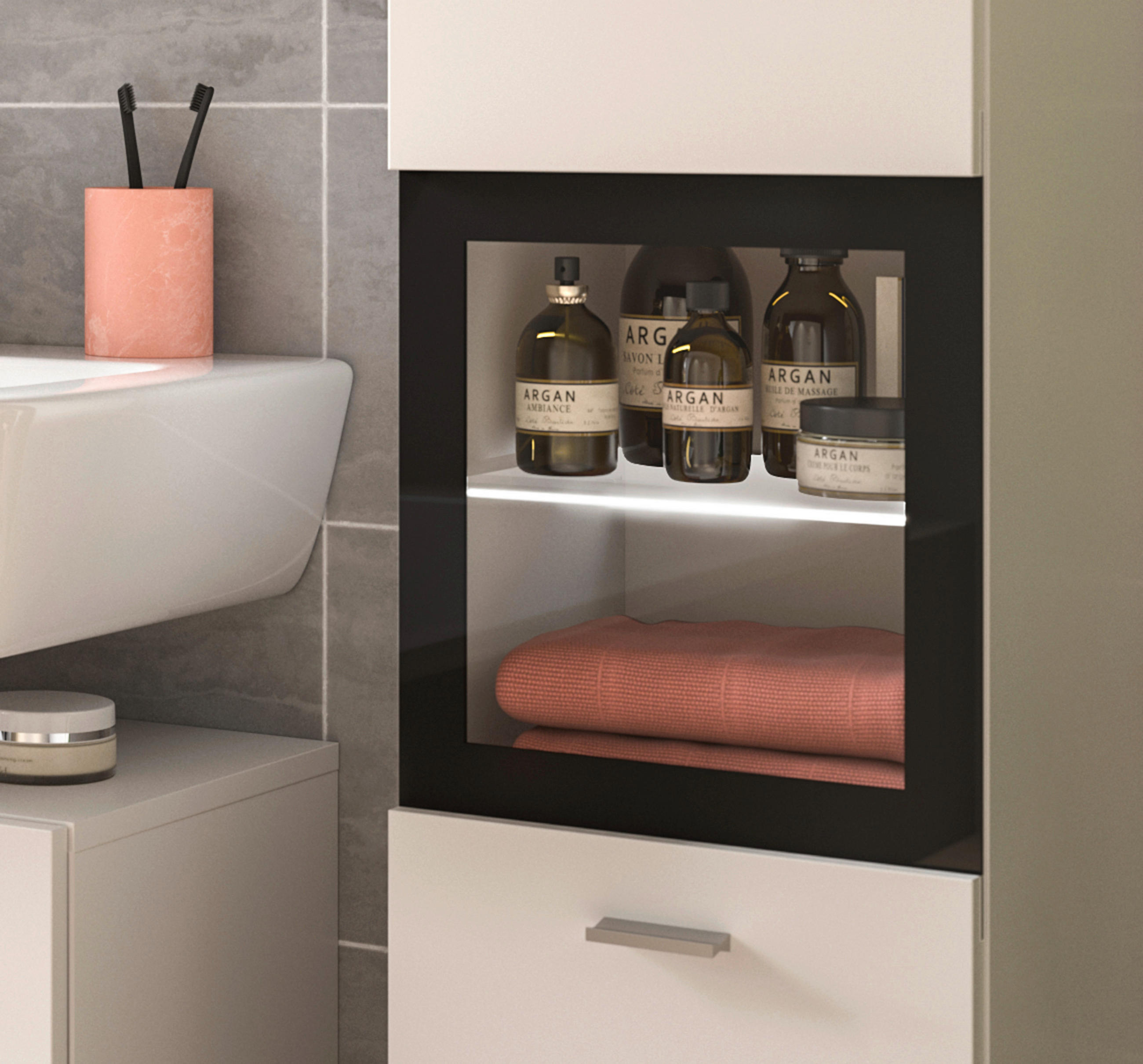 Thumbnail - Badezimmer-Set BOSTON weiß schwarz B/H/T: ca. 137x186x33 cm