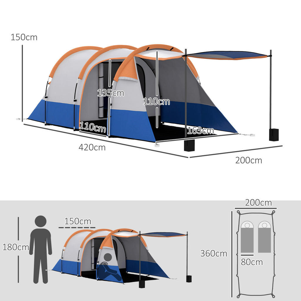 Thumbnail - Outsunny Campingzelt orange Stahl B/H/L: ca. 200x150x420 cm
